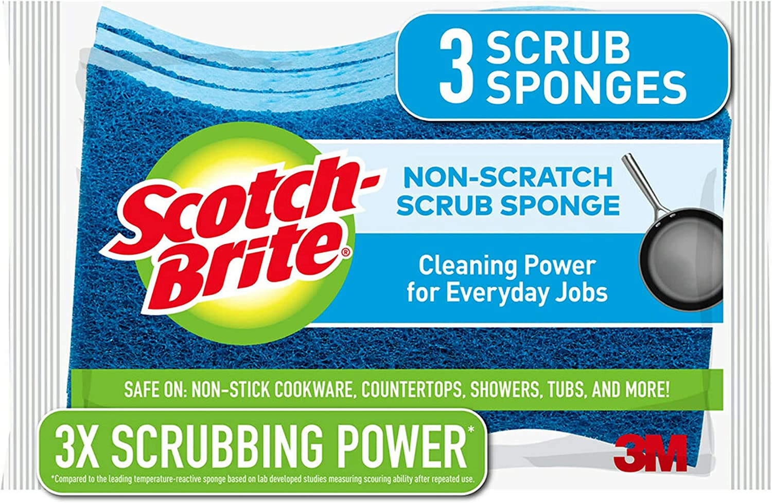Scotch-Brite Non-Scratch Scrub Sponges, For Washing Dishes and Cleaning Kitchen, 3 Scrub Sponges