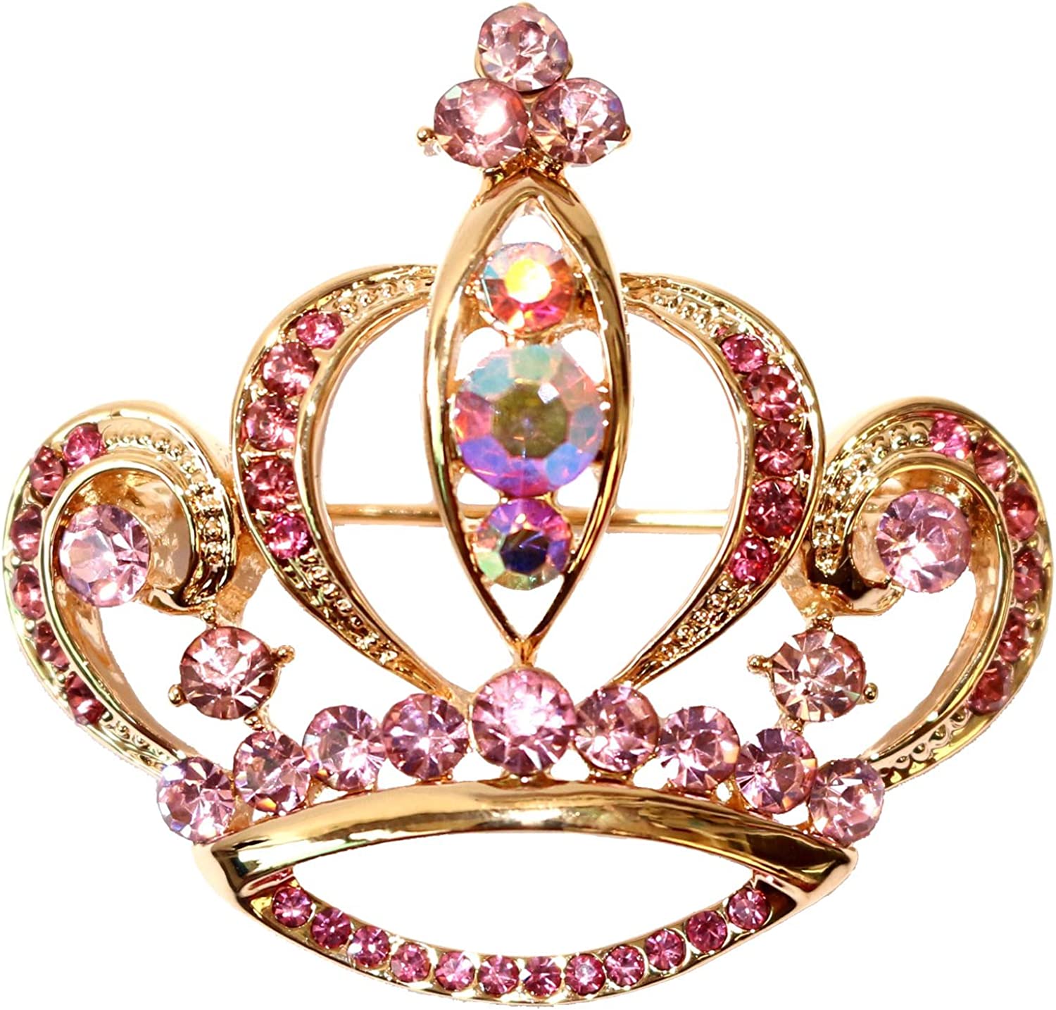 Navachi 18k Gold Plated Multicolor Crystal Royal Crown Brooch Pins
