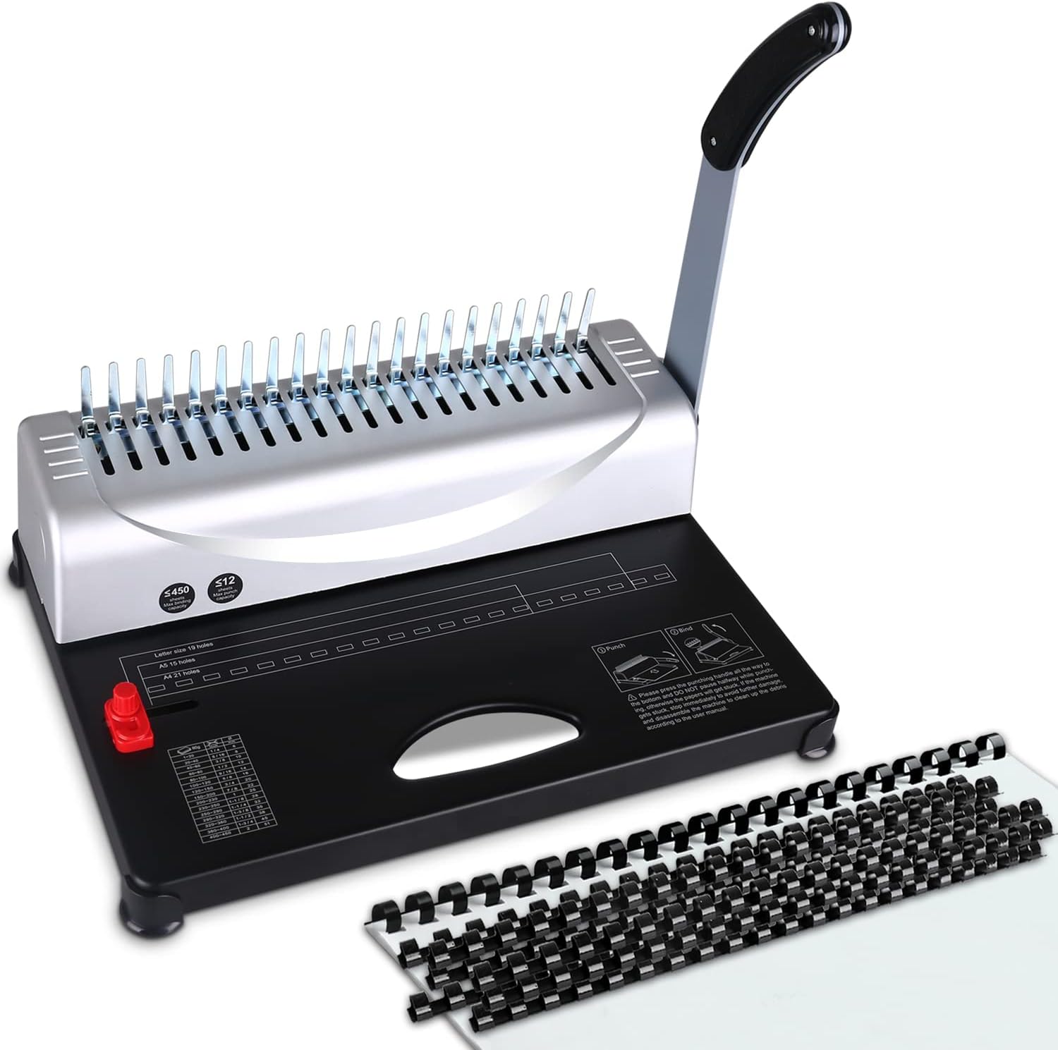 MAKEASY Binding Machine for LTR / A4, 21-Hole, Manual Paper Punch Binder, Book Binding Materials Kit with 100PCS 3/8'' PVC Comb Bindings Spines