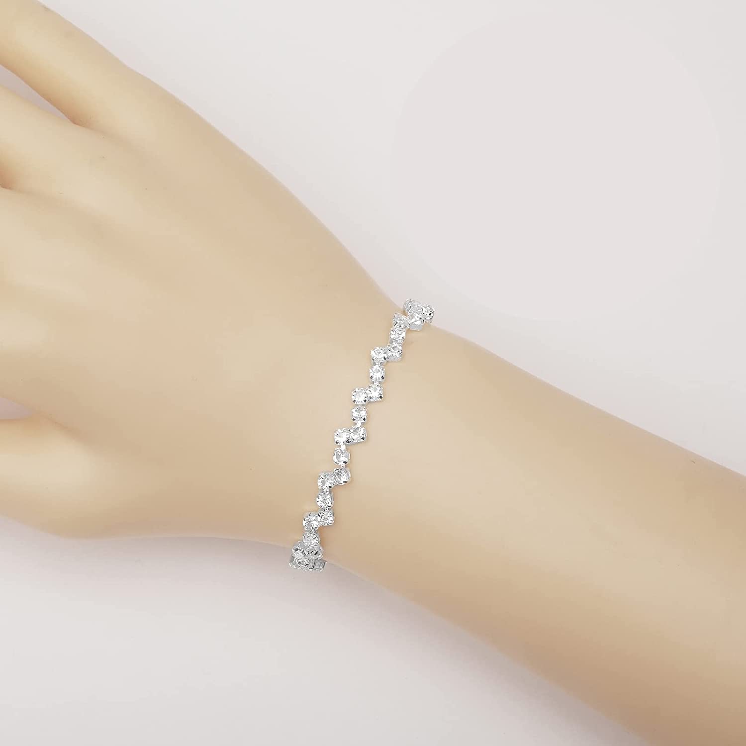 Aixiao Silver Necklace Earrings Bracelet Crystal Bridal Wedding Jewelry Sets for Brides Bridesmaid Prom Costume Accessories for Women