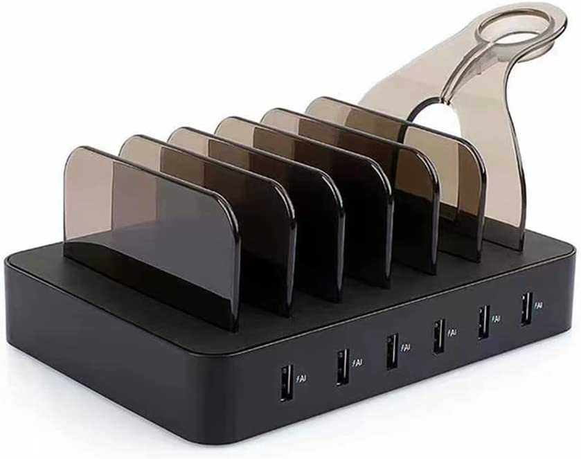 Amicable Premium 6-Port USB Charging Station, Multi Device Charger Organizer Compatible with Cellphones lPhone lPod, for Phones, Tablets, and Android Cell Phone and Tablet 6 Cables