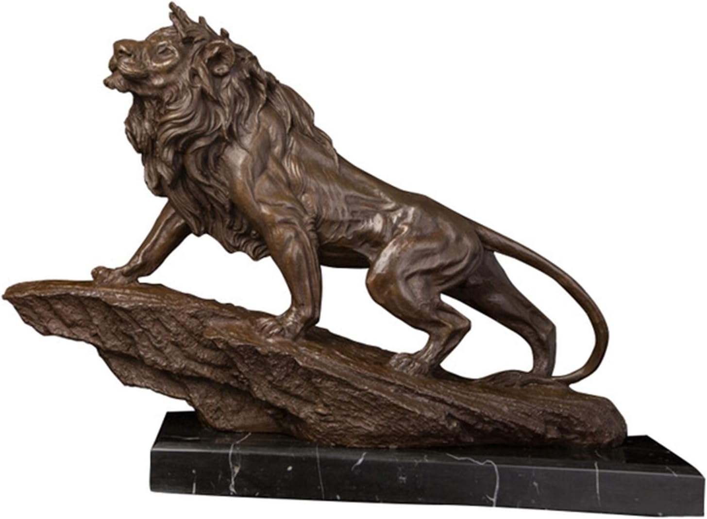 FZZDP Antique Bronze Casting Animal Statue Sculpture Wild Animal Roaring Lion Figurines for Indoor Decoration