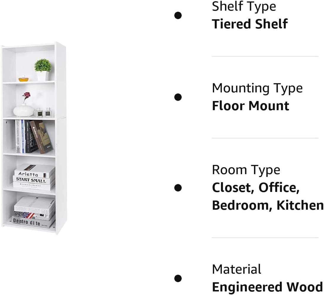 SUPER DEAL Wood Bookcase 5-Tier Open Shelf Tall Narrow Bookshelf for Small Spaces Freestanding Cube Display Storage Organizer for Kids Bedroom Home Office Apartment， 52 Inch White
