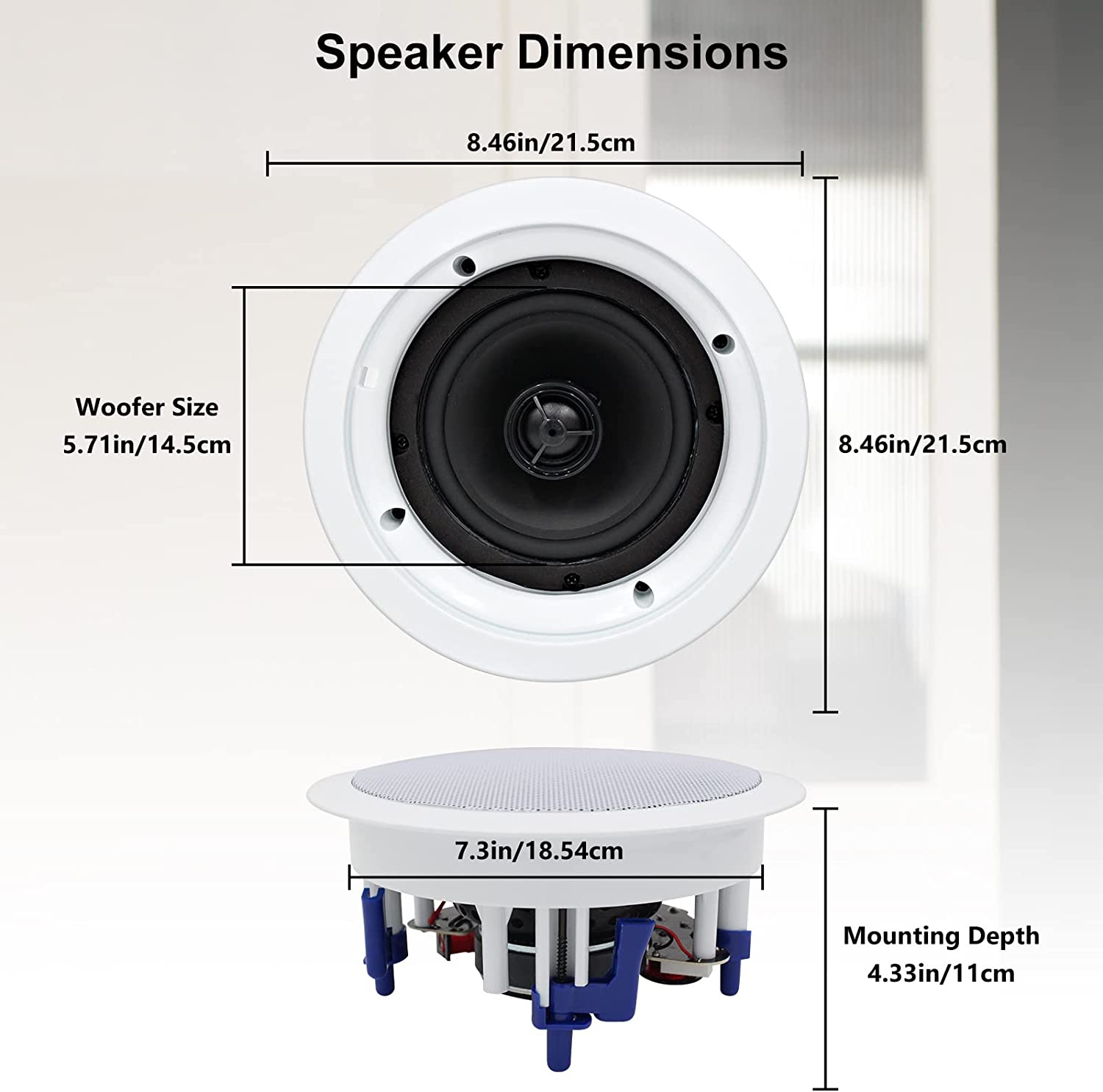 Herdio 5.25'' in Ceiling Speakers 600W 2-Way Flush Mount in Wall Speaker for Home Theater, Indoor, Bathroom, Office, Covered Porches (2 Pairs, White)