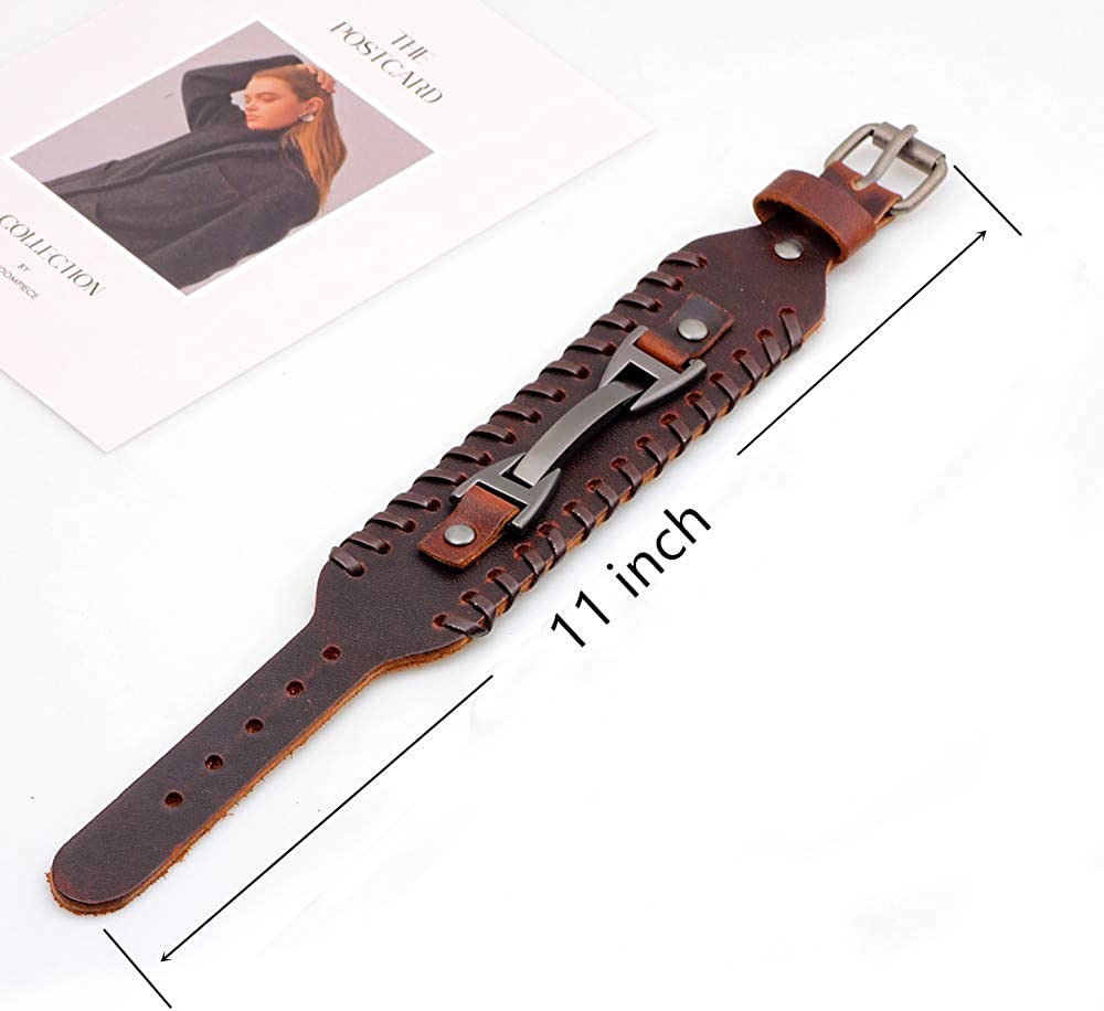 TURTLEDOVE Mens Leather Bracelet Cuff - Vintage Wristband with Wide Belt， Gifts for Brother， Dad， Boyfriend or Husband