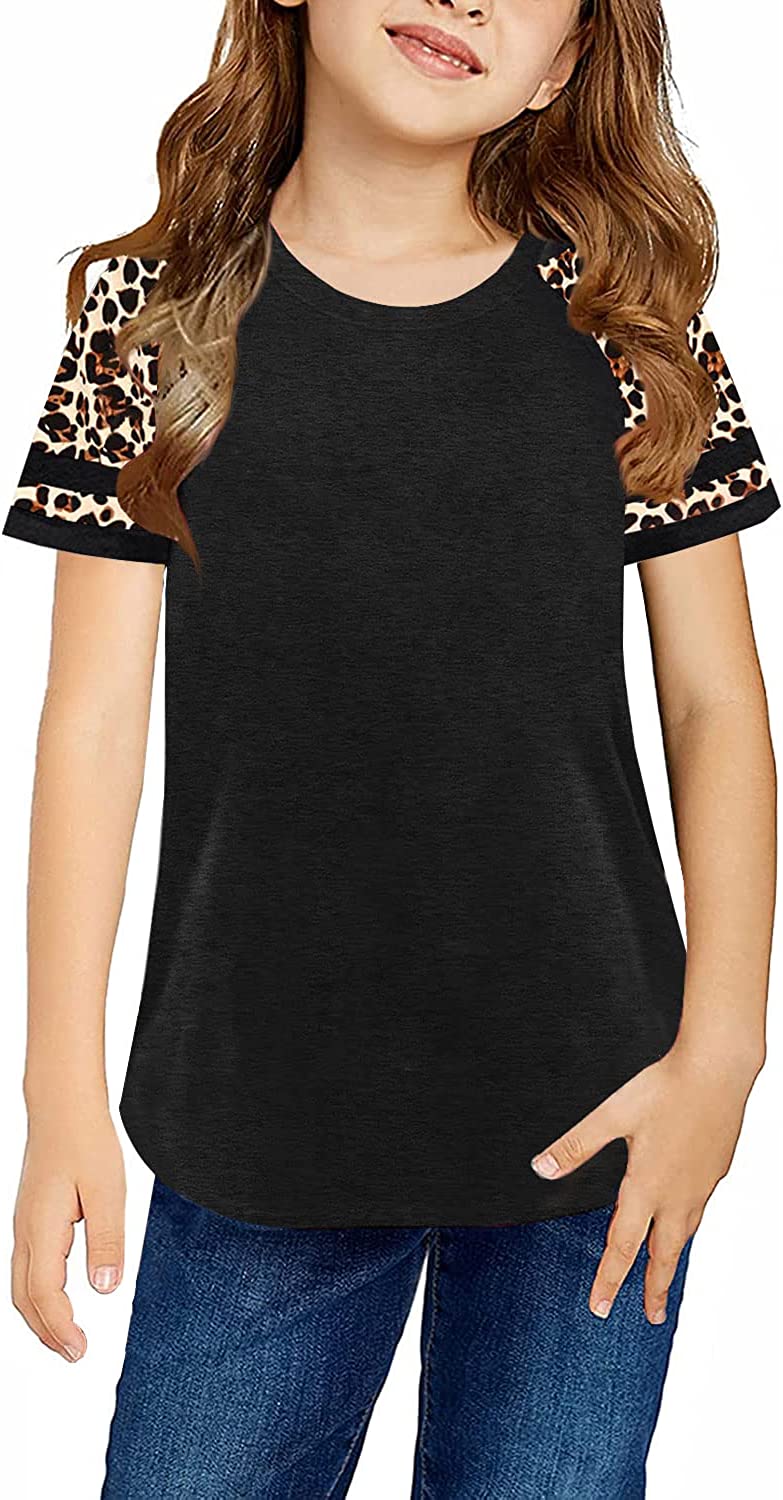 Ebifin Girls Casual Short/Long Sleeve T Shirts Kids Loose Soft Striped Color Block Tunic Tops, Tees Blouses Size 4-15 Years