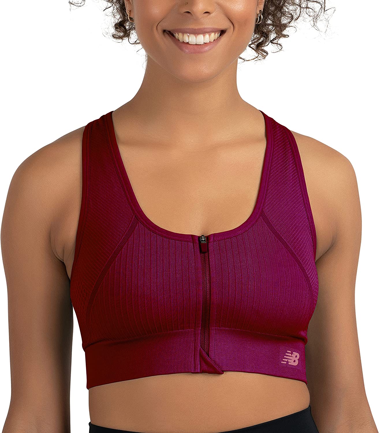 New Balance Women's Seamless MID Impact Zip Front Sport Bra with Removable Pads