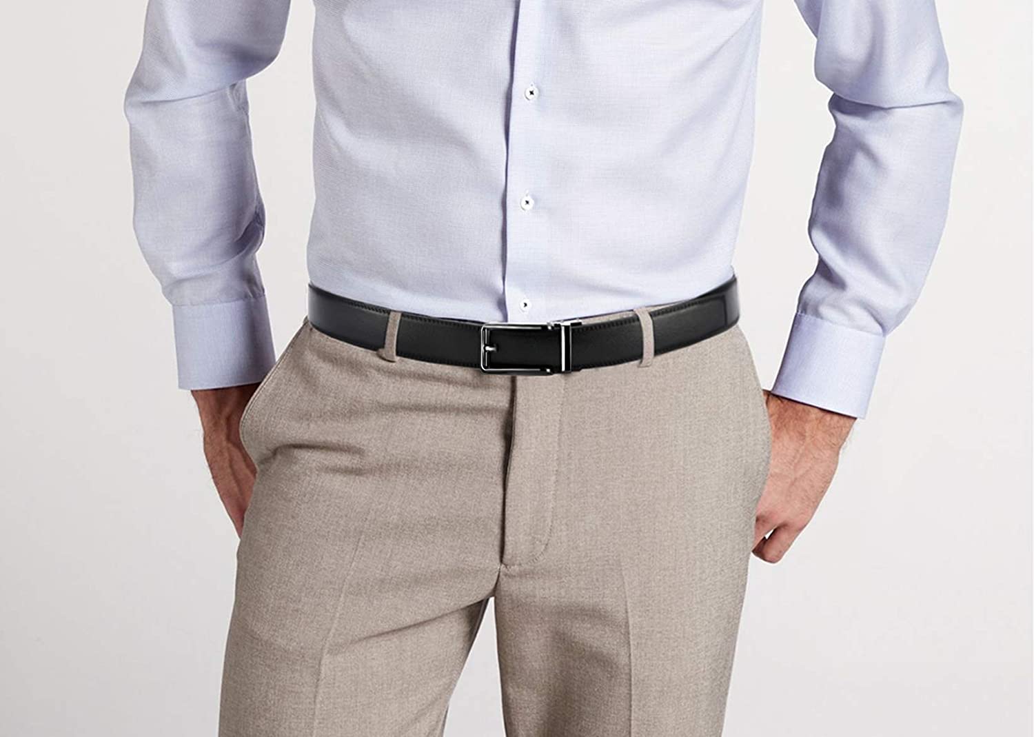 CHAOREN Click Belt for men - Mens Leather Belt 1 3/8&#34; for Dress and Casual - Micro Adjustable Belt Fit Everywhere