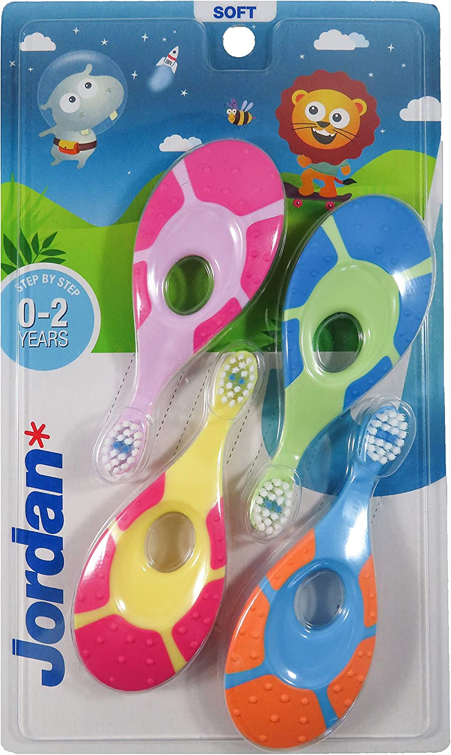 Jordan* ? | Step 1 Baby Toothbrush | 0-2 Years, Soft Bristles, BPA Free | 4 Pack