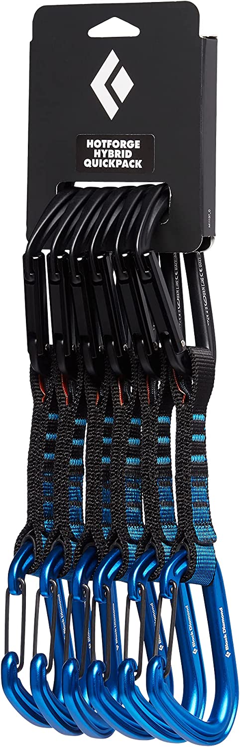 Black Diamond Hotforge Hybrid Draw Carabiner Quickpack 12cm (6 Pack), Hotforge Keylock (top) and Hotwire Wiregate (Bottom)