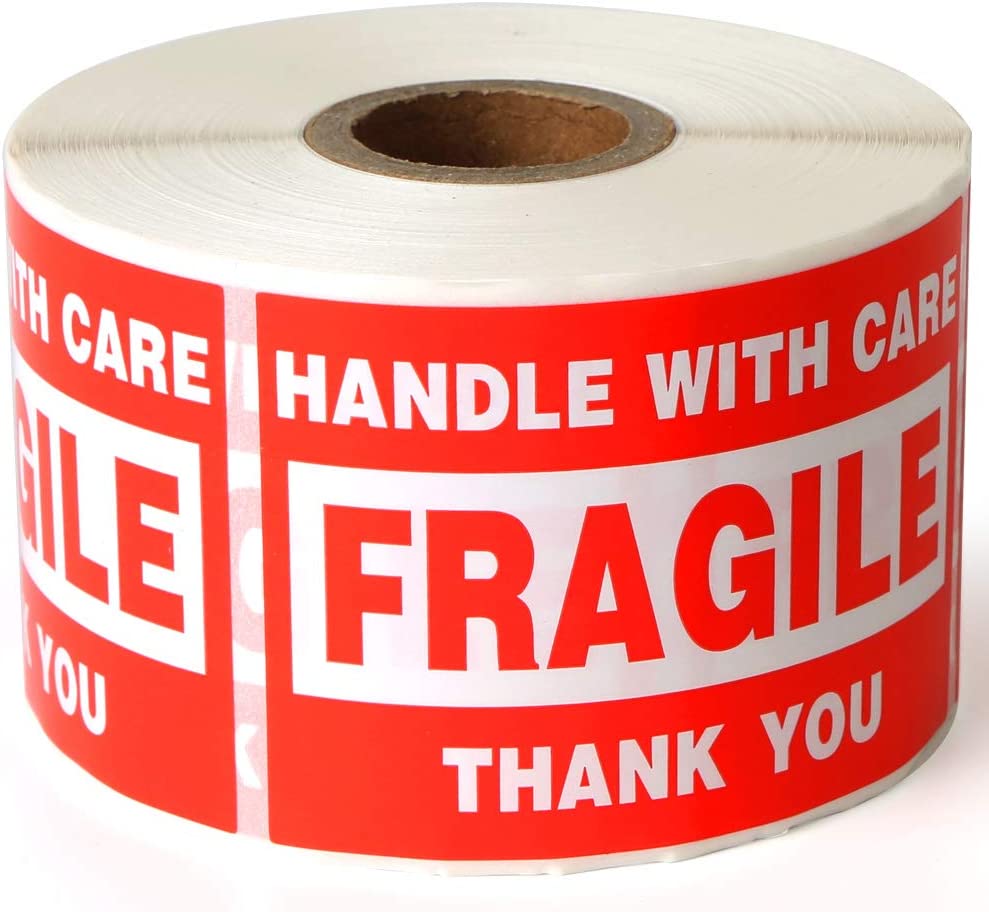 Fragile 2"x3" Handle with Care Shipping Stickers, 500 Labels Per Roll