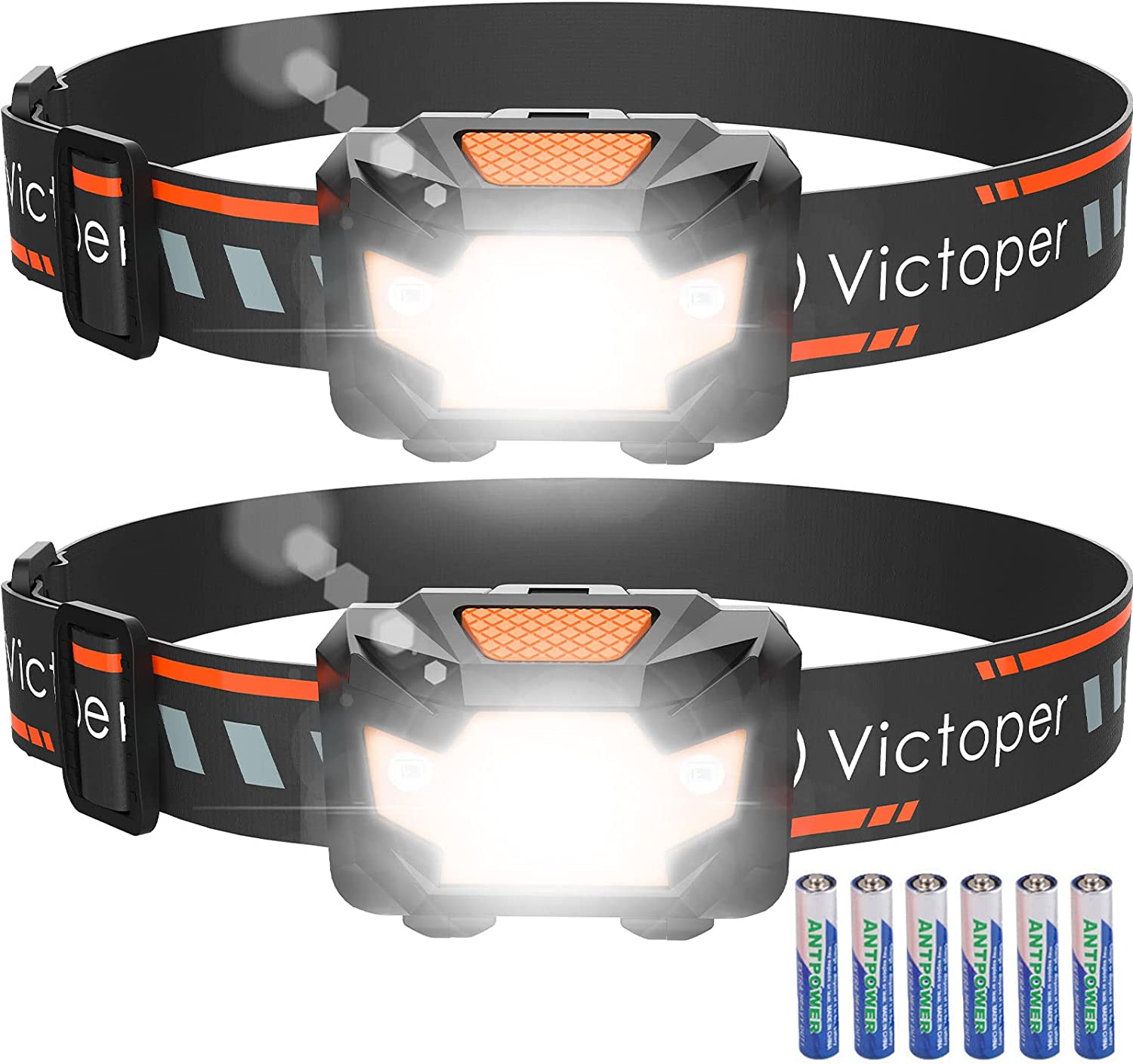 Victoper 2 Pack LED Headlamp, 1100 Lumen Bright Lightweight Head Lamp with 4 Mode, IPX5 Waterproof Head Light with Red Light for Running Fishing Hiking Camping, Outdoor Head Flashlight for Adults Kids