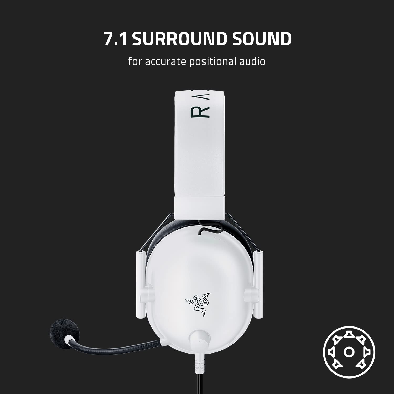 Razer BlackShark V2 X Gaming Headset: 7.1 Surround Sound - 50mm Drivers - Memory Foam Cushion - for PC， Mac， PS4， PS5， Switch， Xbox One， Xbox Series X|S， Mobile - 3.5mm Audio Jack - White