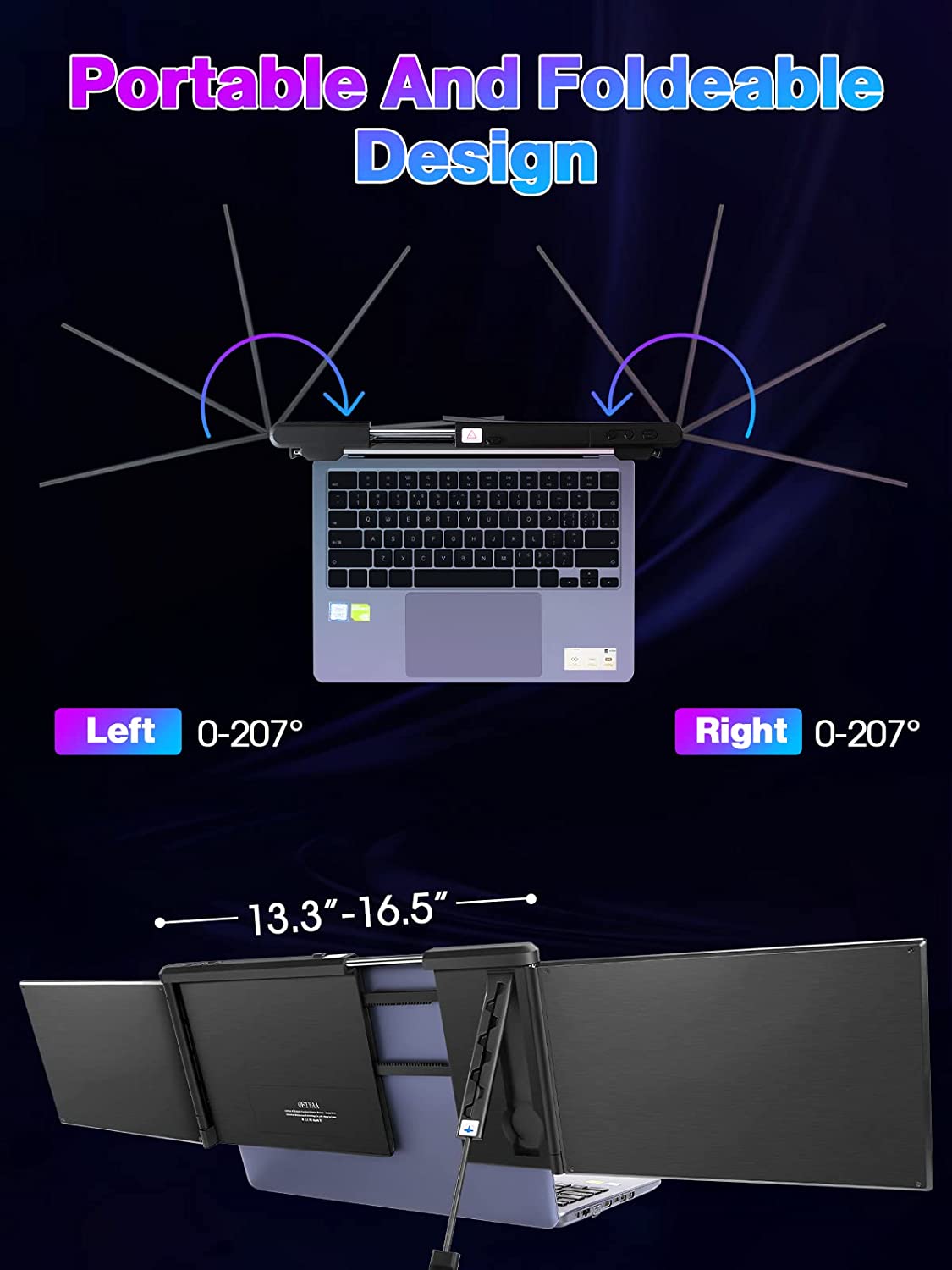 BQAA 12'' Portable Dual Triple Portable Monitor for Laptop, Laptop Monitor Screen Extender FHD 1080P IPS Screen with Full Function Type-C for 13.3-16.5 Inch Only Windows Laptop/Android Phone P2S