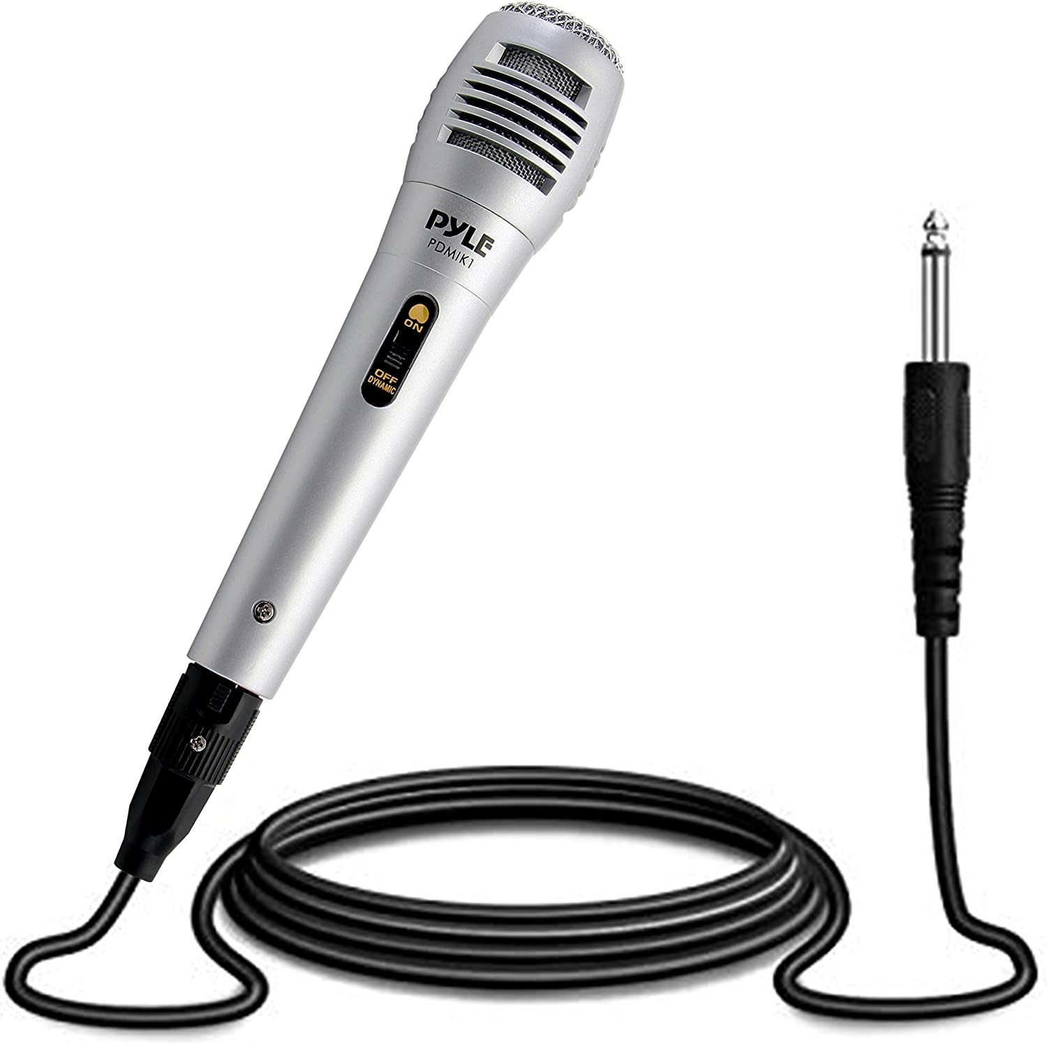 Pyle Wired Dynamic Microphone-Professional Moving Coil Unidirectional Handheld Mic with Built-in Acoustic Pop Filter， XLR Connector， Silver， Apple (PDMIK1)