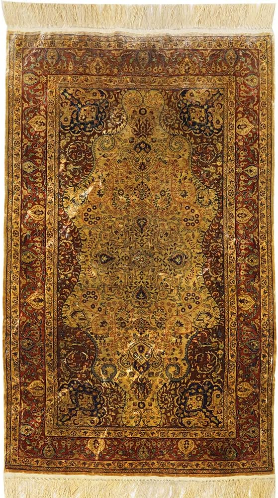 Yilong Carpet 3x5ft Pure Hand Knotted Silk Tapestry Iranian Antique Rug Art Decor Rug