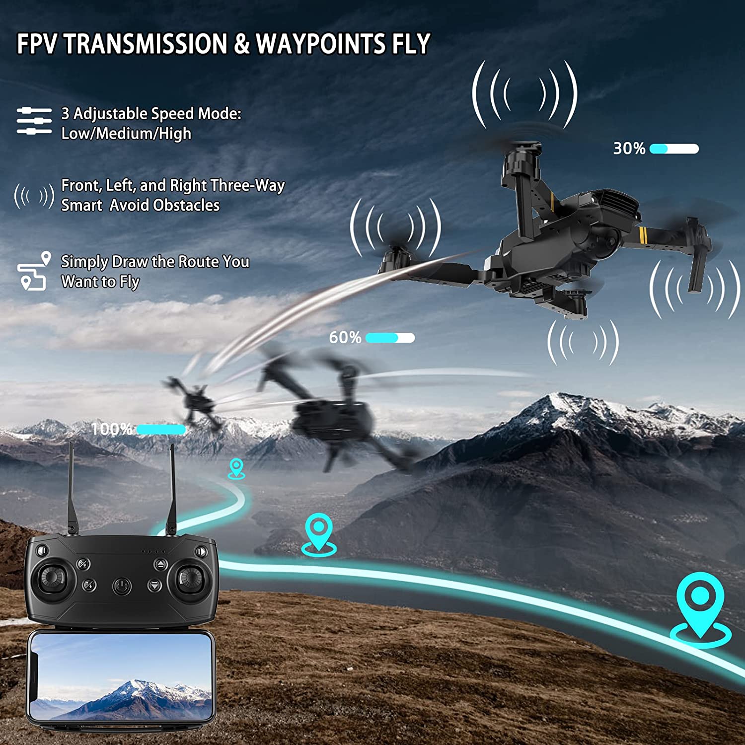 E58 Drones Camera for Adults/Kids/ Beginners， Foldable 4K Drone with 1080P HD Camera RC Quadcopter， WiFi FPV Live Video， Altitude Hold， One Key Take Off/Landing， 3D Flip. Gifts for Girls/Boys