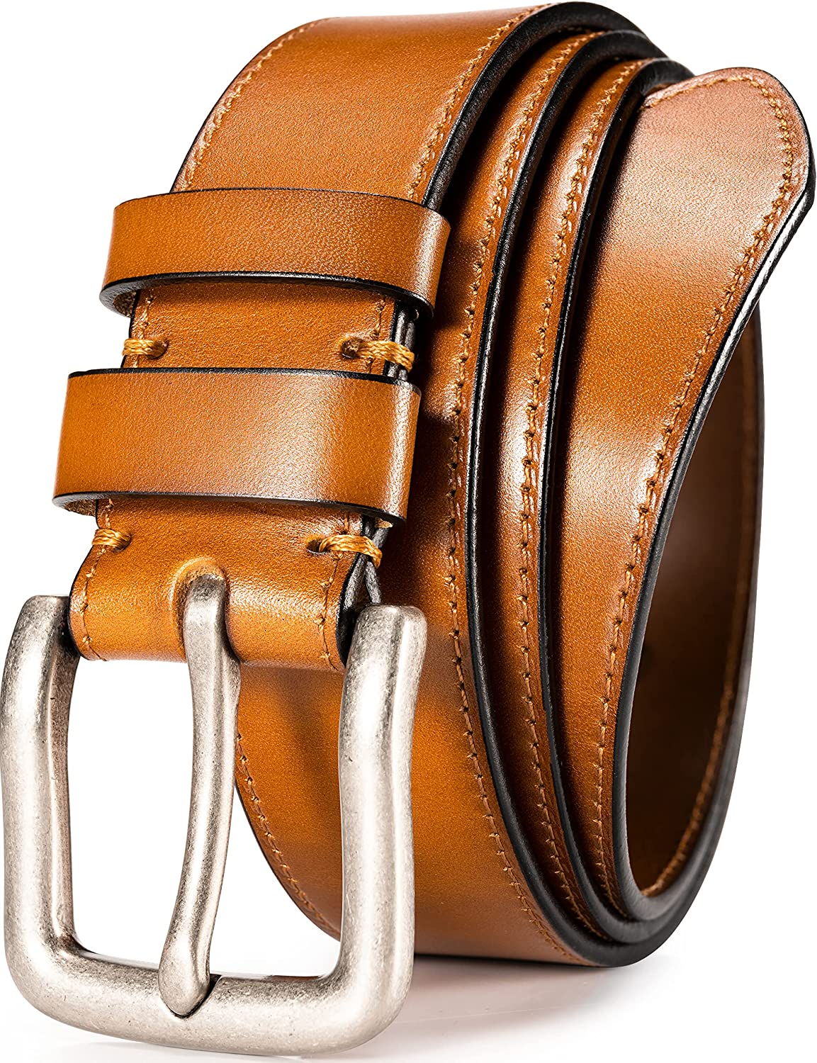 WOLFANT Full Grain Leather Casual Belt for Jeans,100% Italian Real Solid Leather Workwear Belt
