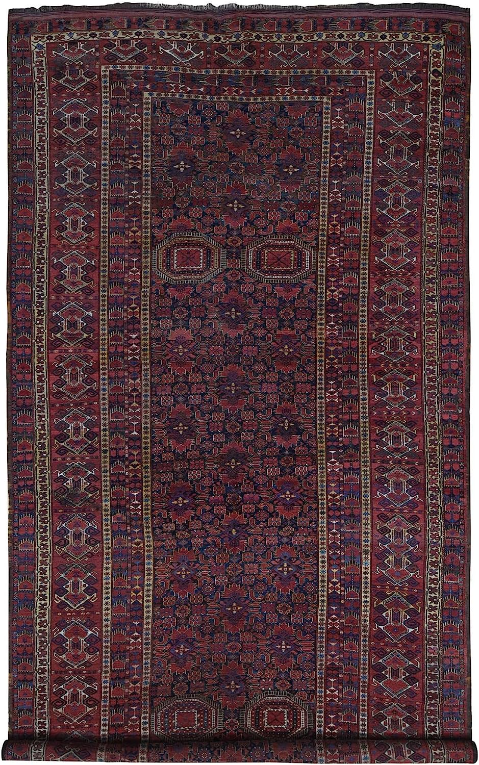 Shahbanu Rugs Midnight Blue Antique Afghan Beshir Geometric Hand Knotted Wool Rug (10'4" x 21'0")