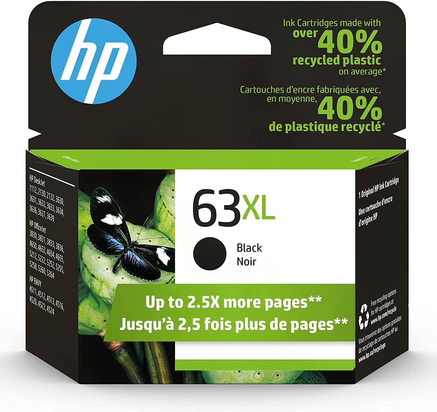 HP 63XL Black High-yield Ink Cartridge | Works with HP DeskJet 1112, 2130, 3630 Series; HP ENVY 4510, 4520 Series; HP OfficeJet 3830, 4650, 5200 Series | Eligible for Instant Ink | F6U64AN
