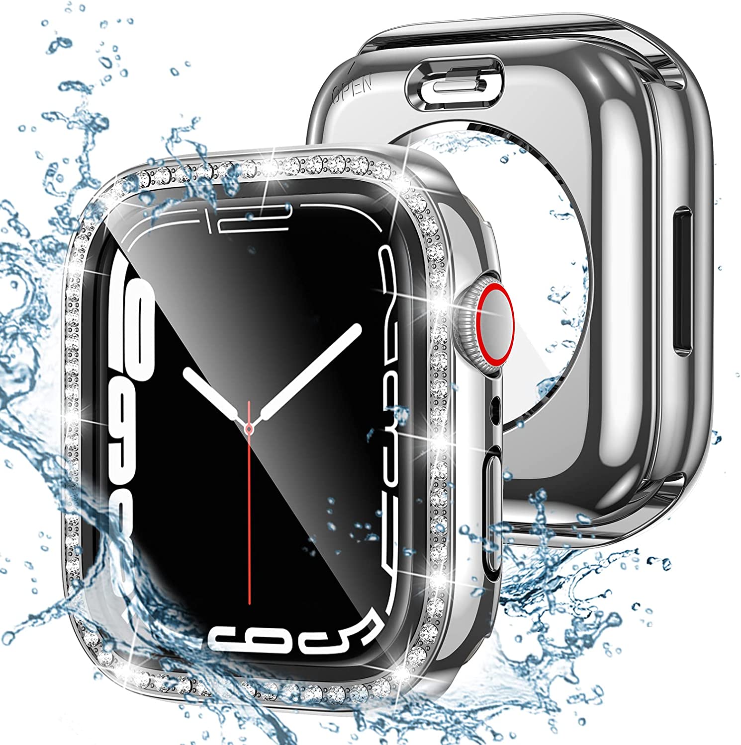 Tensea [2 in 1] for Waterproof Apple Watch Screen Protector Series 8 7 41mm Accessories, iWatch Hard Diamond Bumper Case Built-in Tempered Glass Film, Front & Back Bumper, Bling Face Cover Women