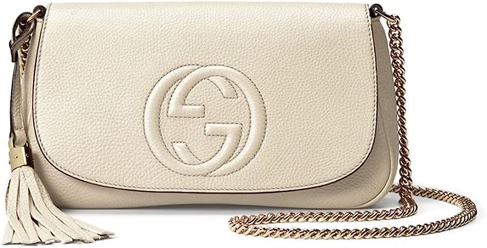 Gucci Soho Off White Leather Handbag Crossbody Clutch Ivory Italy Bag GG NEW