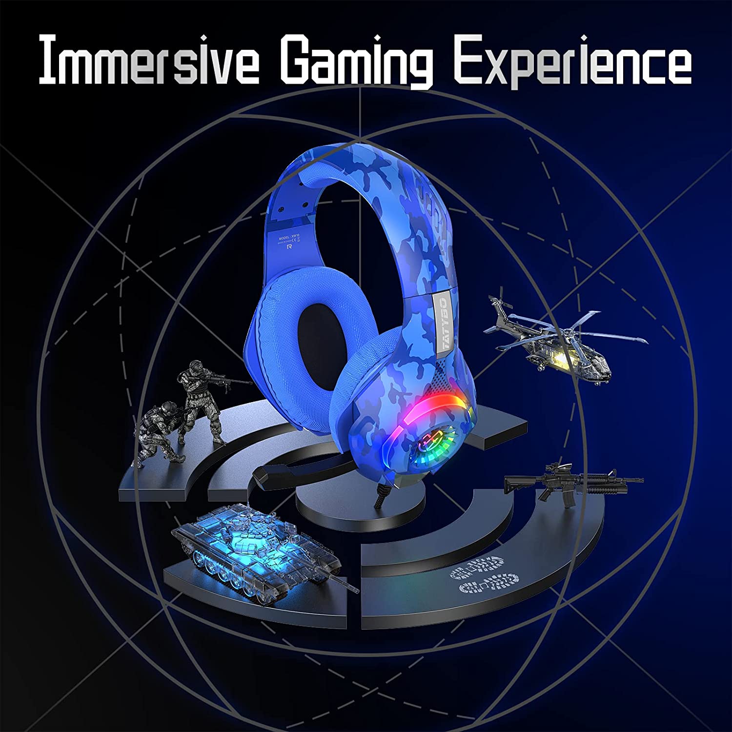 Tatybo Gaming Headset for PS4 PS5 Xbox One Switch PC with Noise Canceling Mic, Deep Bass Stereo Sound