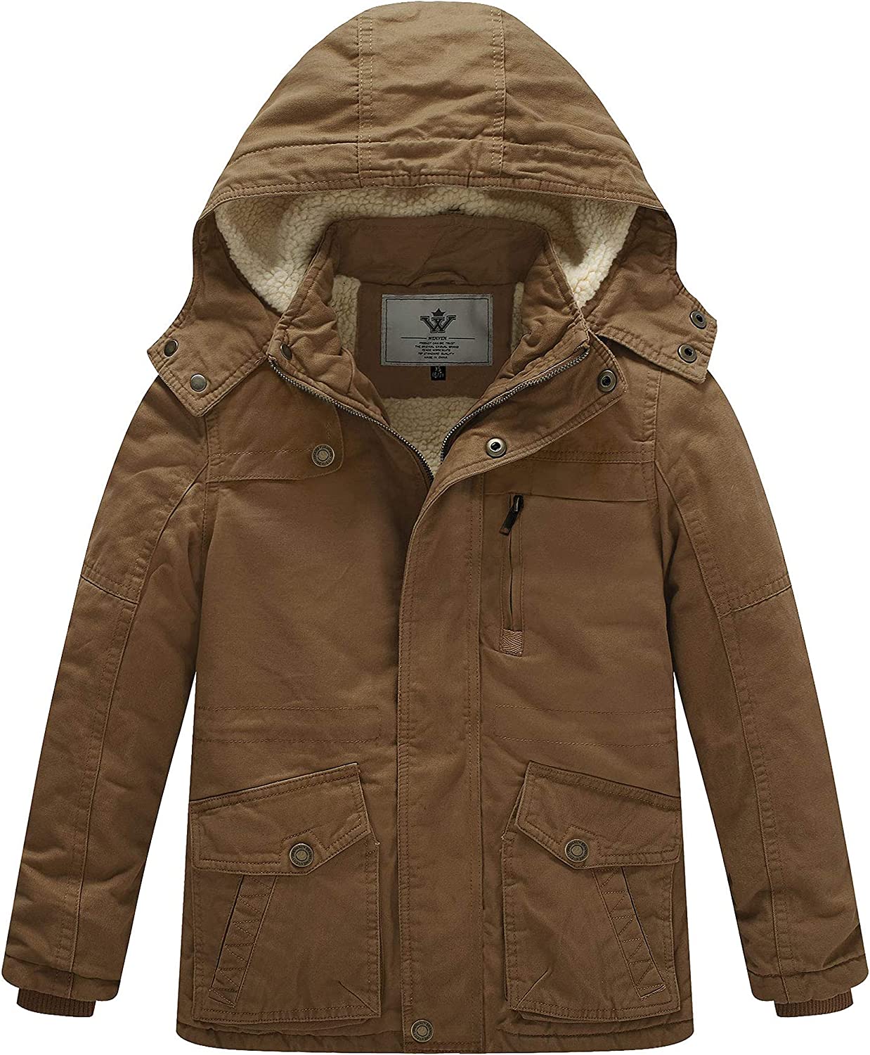 WenVen Boy's Winter Thicken Cotton Coat Heavy Sherpa Lined Hooded Parka Jacket