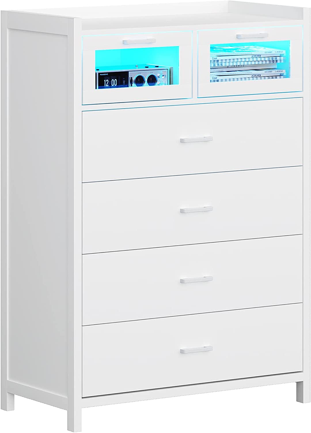 VIAGDO Dresser for Bedroom, Chest of Drawers with LED Lights, White Tall Dresser with 6 Drawers, Wood Large Capacity Storage Cabinet for Nursery, Kids Room, Entryway