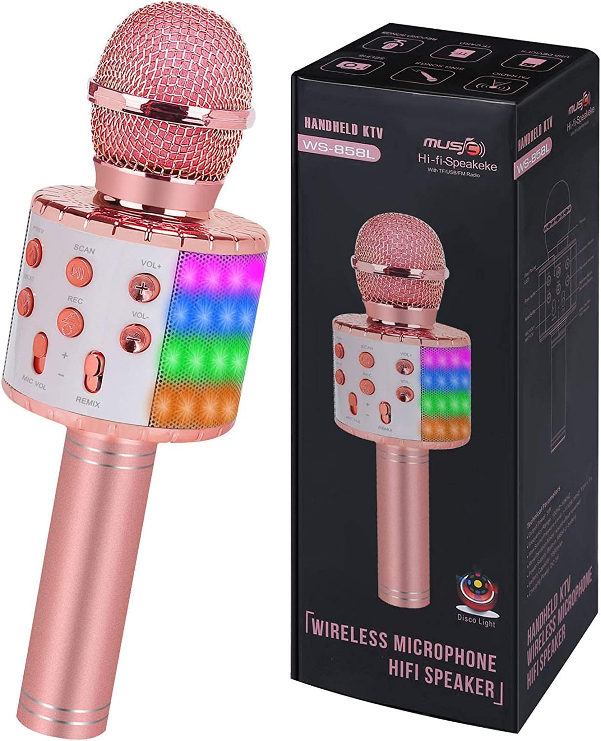 Toys For Girls Karaoke Microphone - Portable Wireless Bluetooth Karaoke Mic with Led Light, Toys For 4 5 6 7 8 9 10 Year Old Girl Christmas Birthday Gifts For Kids