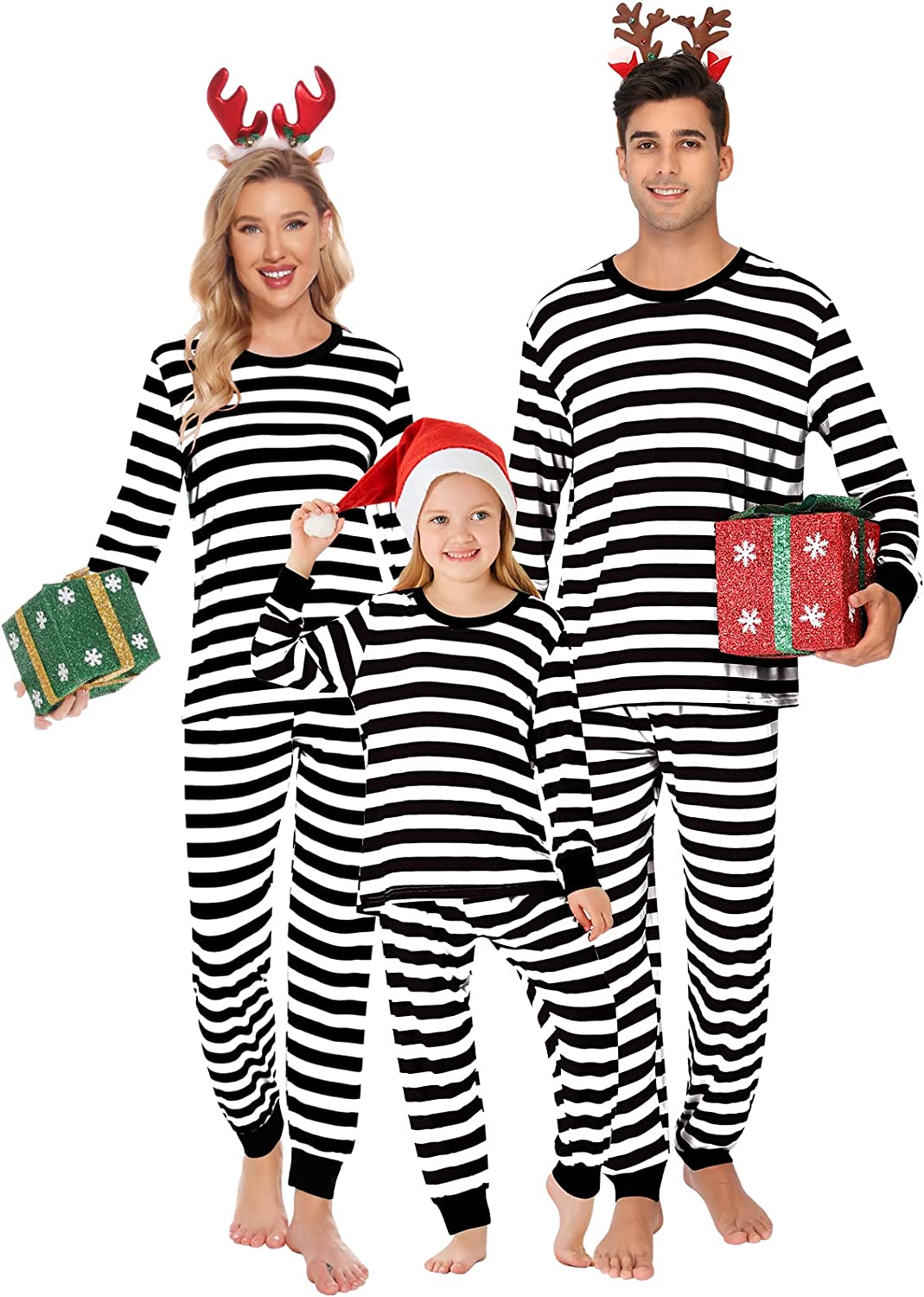 SWOMOG Matching Family Pajamas Sets/Onesie Pajama Christmas PJ's Holiday Nightwear with Long Pants/Button Jumpsuit Sleepwear