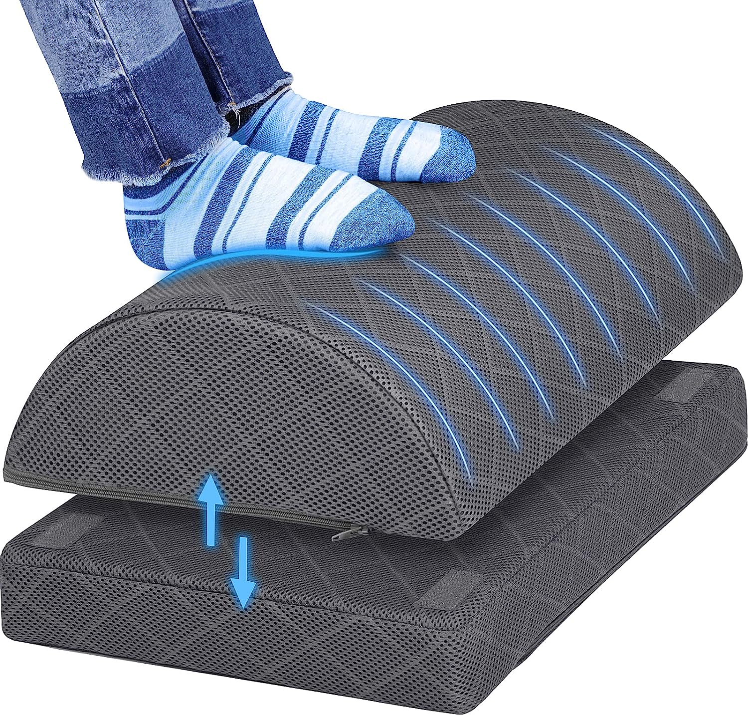 CushZone Foot Rest for Under Desk at Work Adjustable Foam for Office, Work, Gaming, Computer, Gift, Home Office Accessories Back & Hip Pain Relief (Grey)