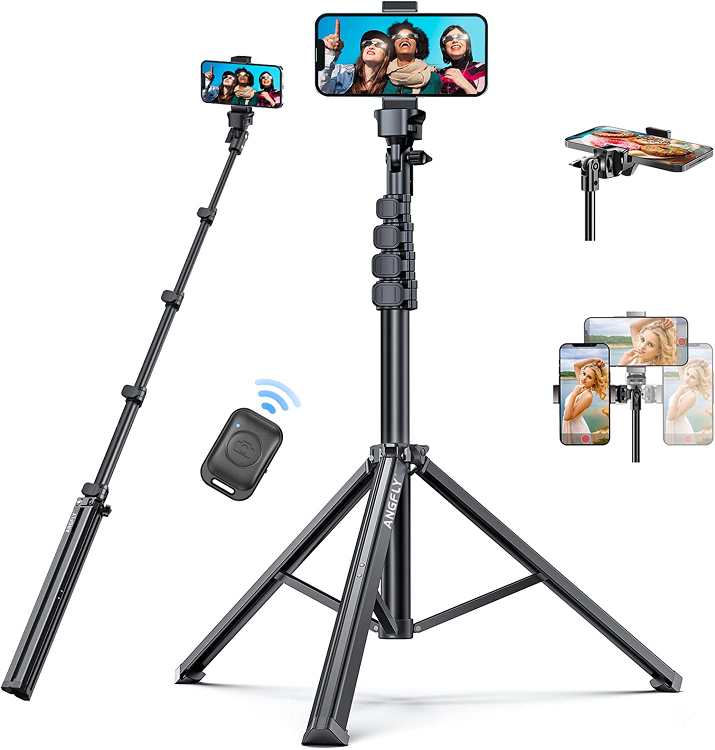 ANGFLY 67" Phone Tripod & Selfie Stick, Extendable Cell iPhone Tripod Stand with Remote and Phone Holder, Tripod for iPhone Compatible with iPhone 14 Pro Max 13 12/Android/Camera