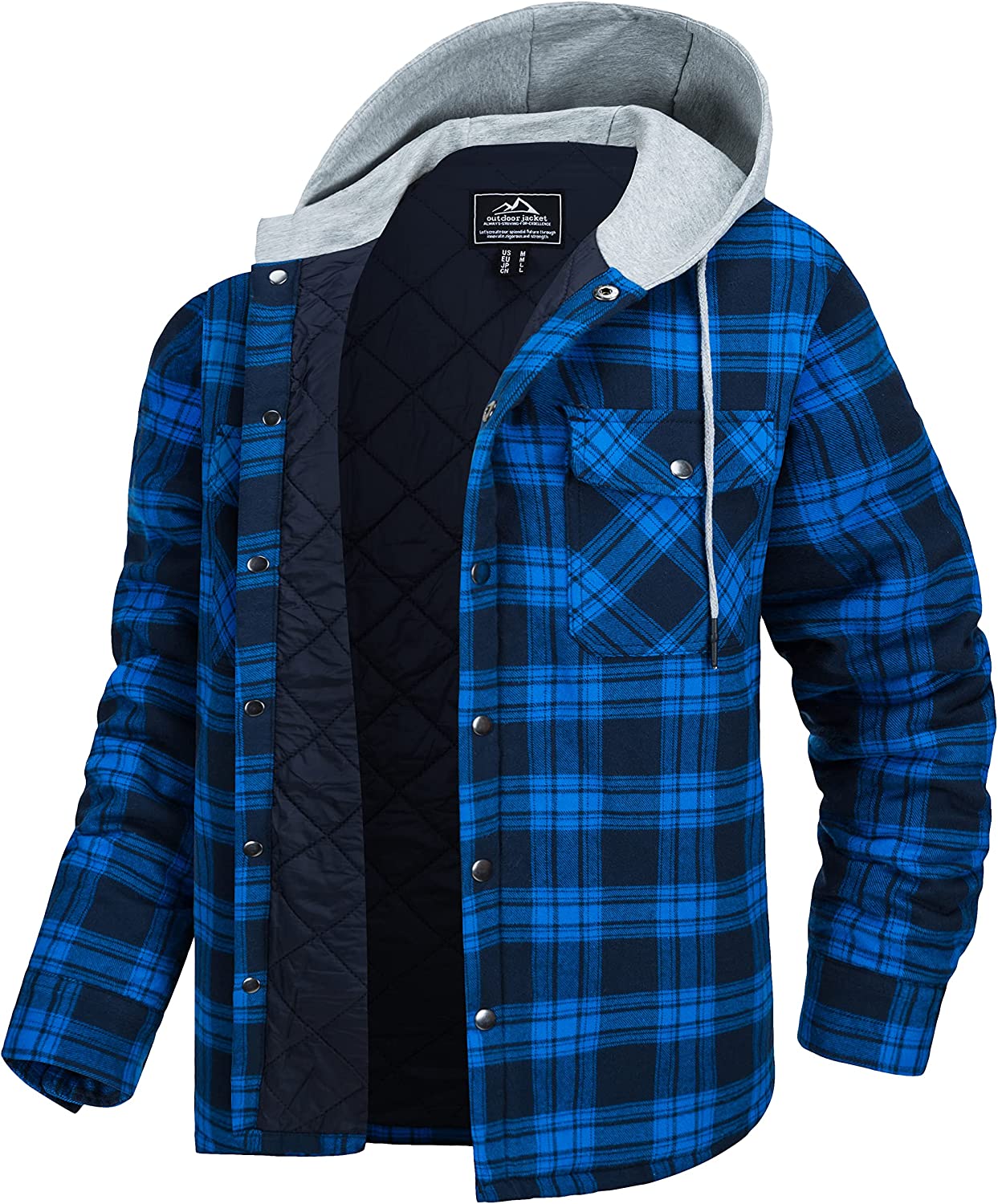 MAGCOMSEN Men's Flannel Shirt Jacket with Hood Long Sleeve Quilted Lined Plaid Coat Button Down Thick Hoodie Outwear Winter