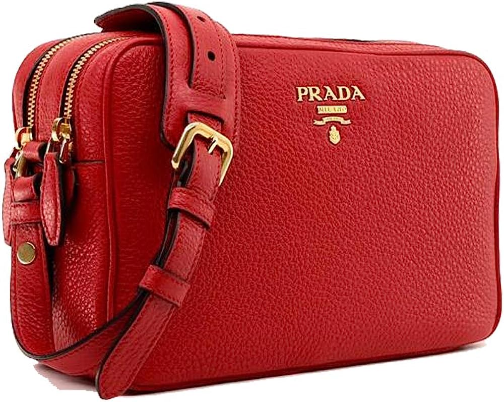 Prada Women's Red Vitello Phenix Leather Crossbody Handbag 1BH079