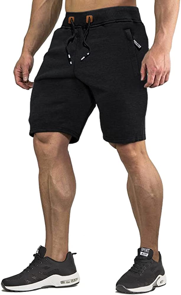 CRYSULLY Men's Cotton Joggers Casual Workout Shorts Running Shorts with Zipper Pockets