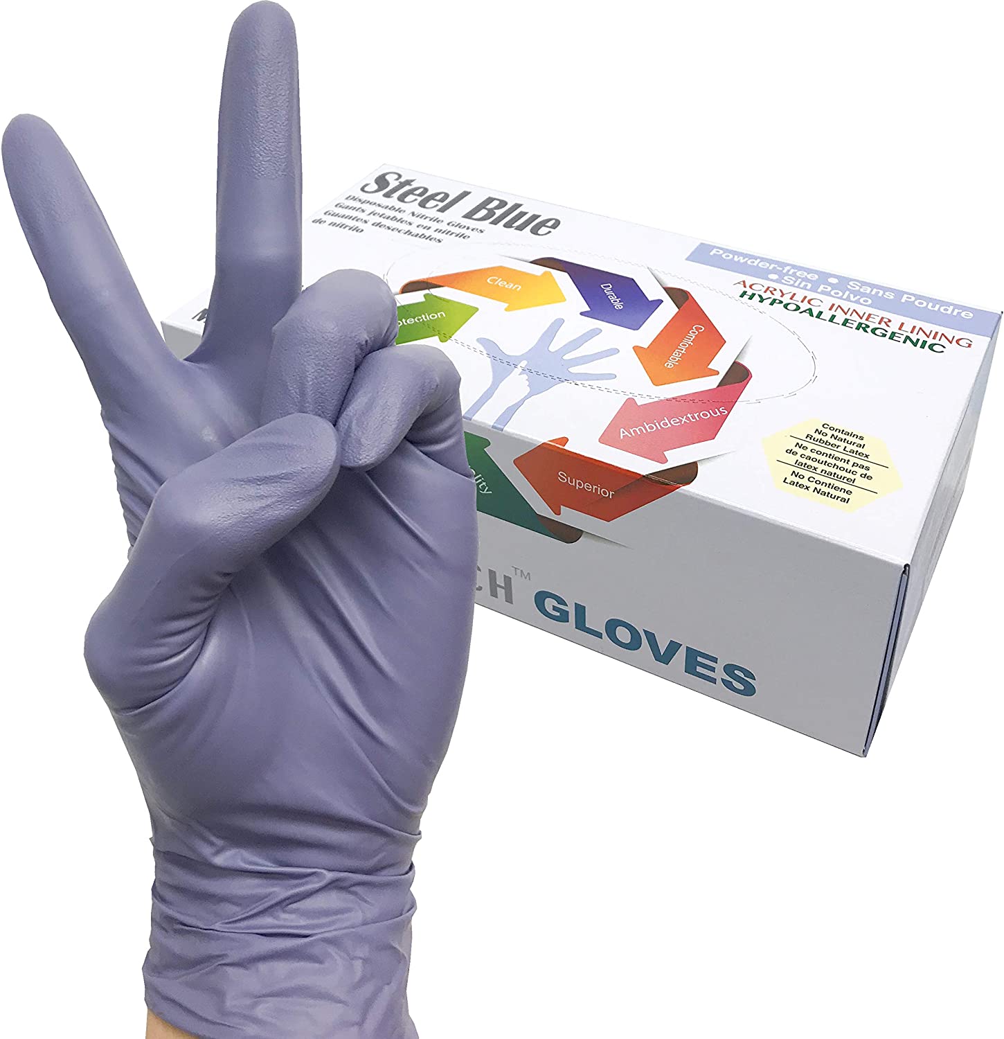 Infi-Touch Disposable Gloves , Steel Blue Heavy Duty Nitrile Gloves, 9.5" Length, Powder Free, 6 Mil Thickness , X-Large , Pack of 100