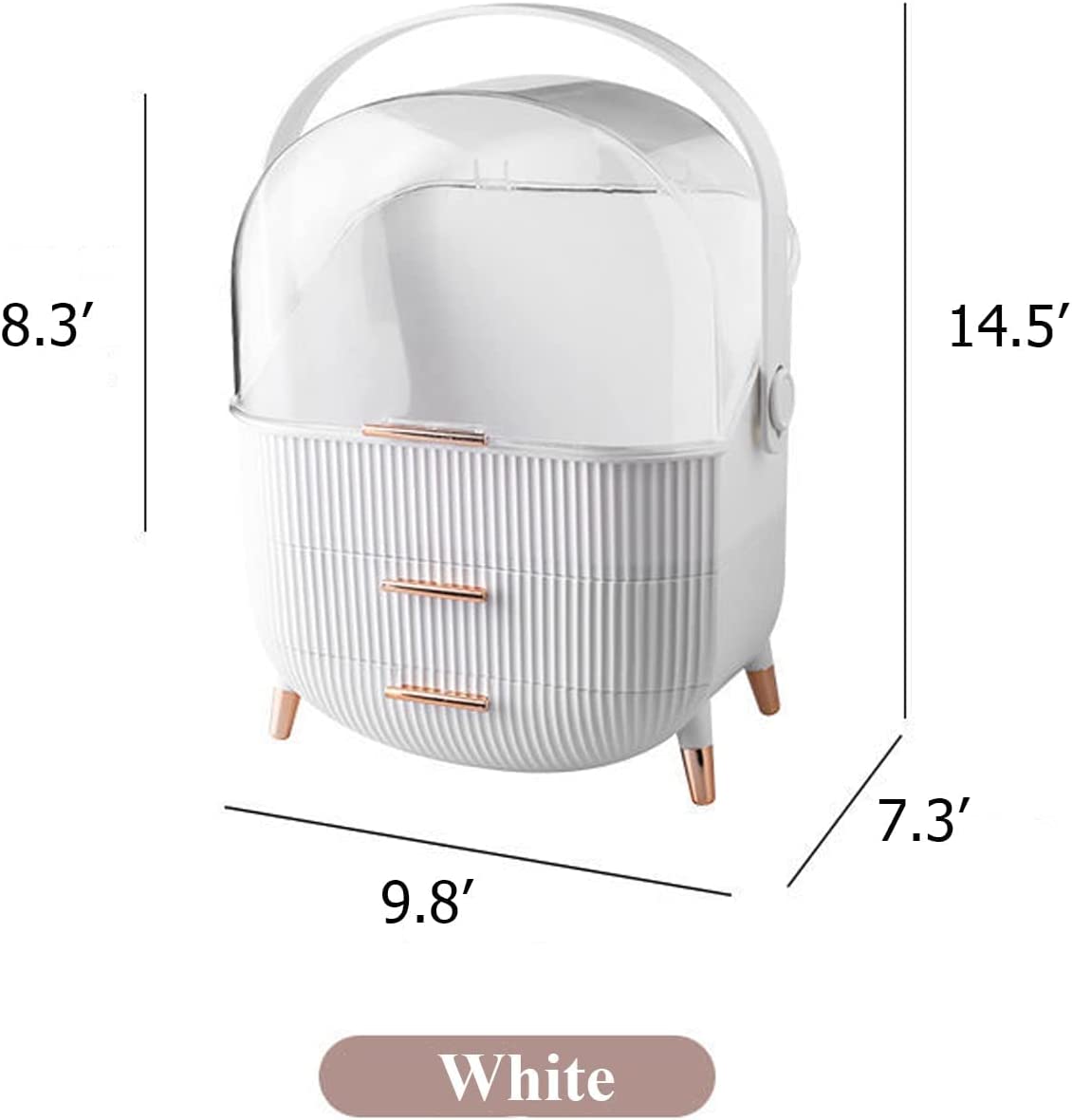 MASSY Egg Shape(Oval) Makeup Storage Box， Countertop Portable Vanity Cosmetics Organizer Preppy Style (White)