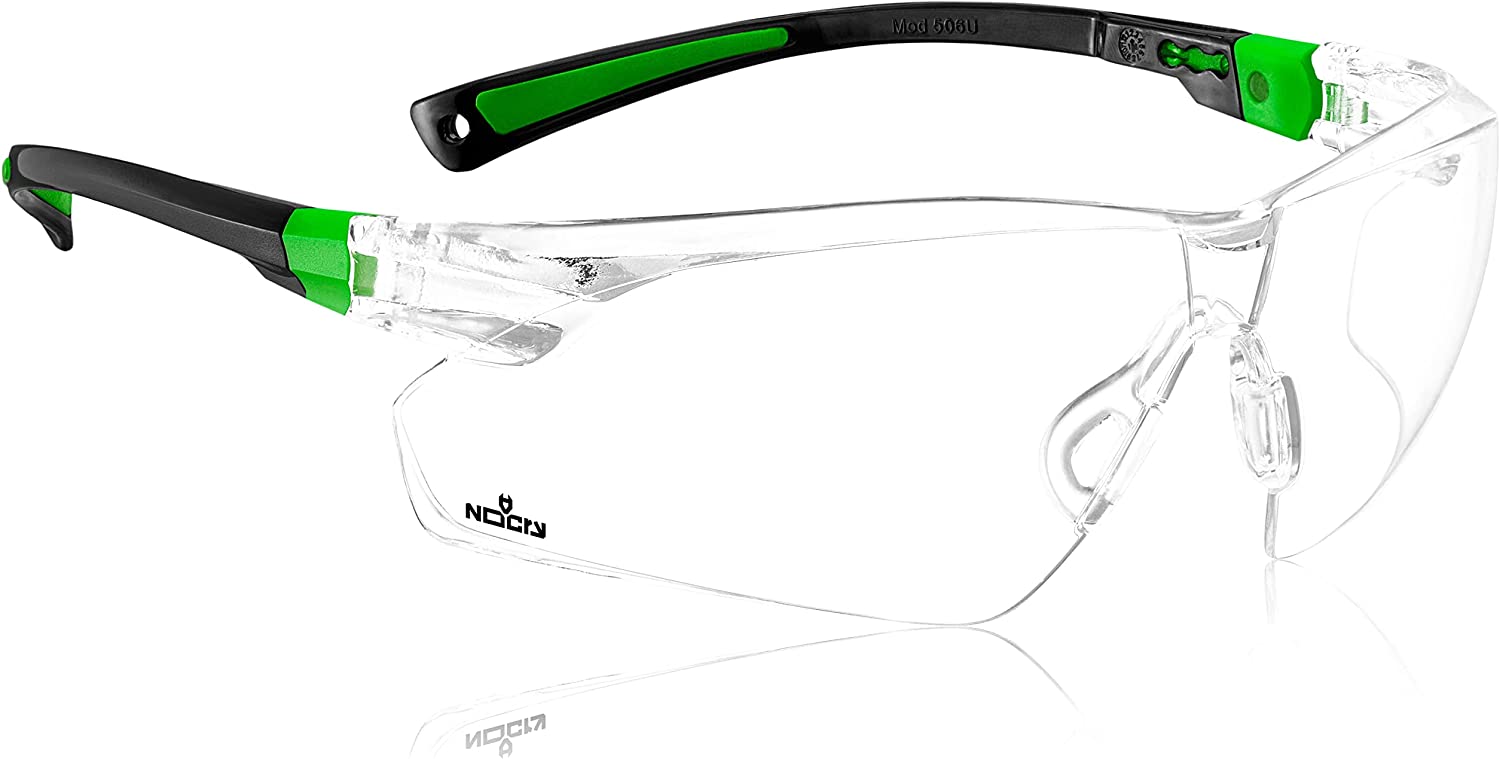NoCry Clear Safety Glasses for Men and Women, Lightweight Work Glasses with Adjustable Frames and No-Slip Grips, Scratch Resistant Anti Fog Safety Glasses with Superior UV Protection, Black & Green