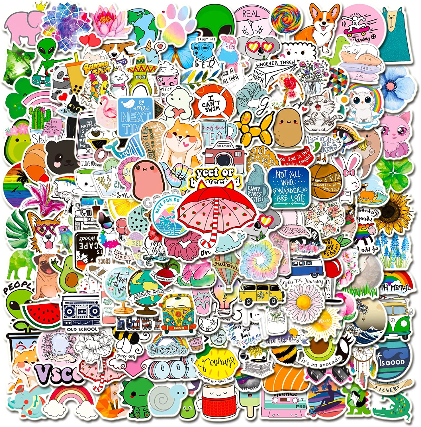 200 PCS Cute Stickers Pack,Vinyl Waterproof Stickers for Laptop,Skateboard,Water Bottles,Computer,Phone,Guitar,VSCO Stickers for Adult,Perfect for Gift