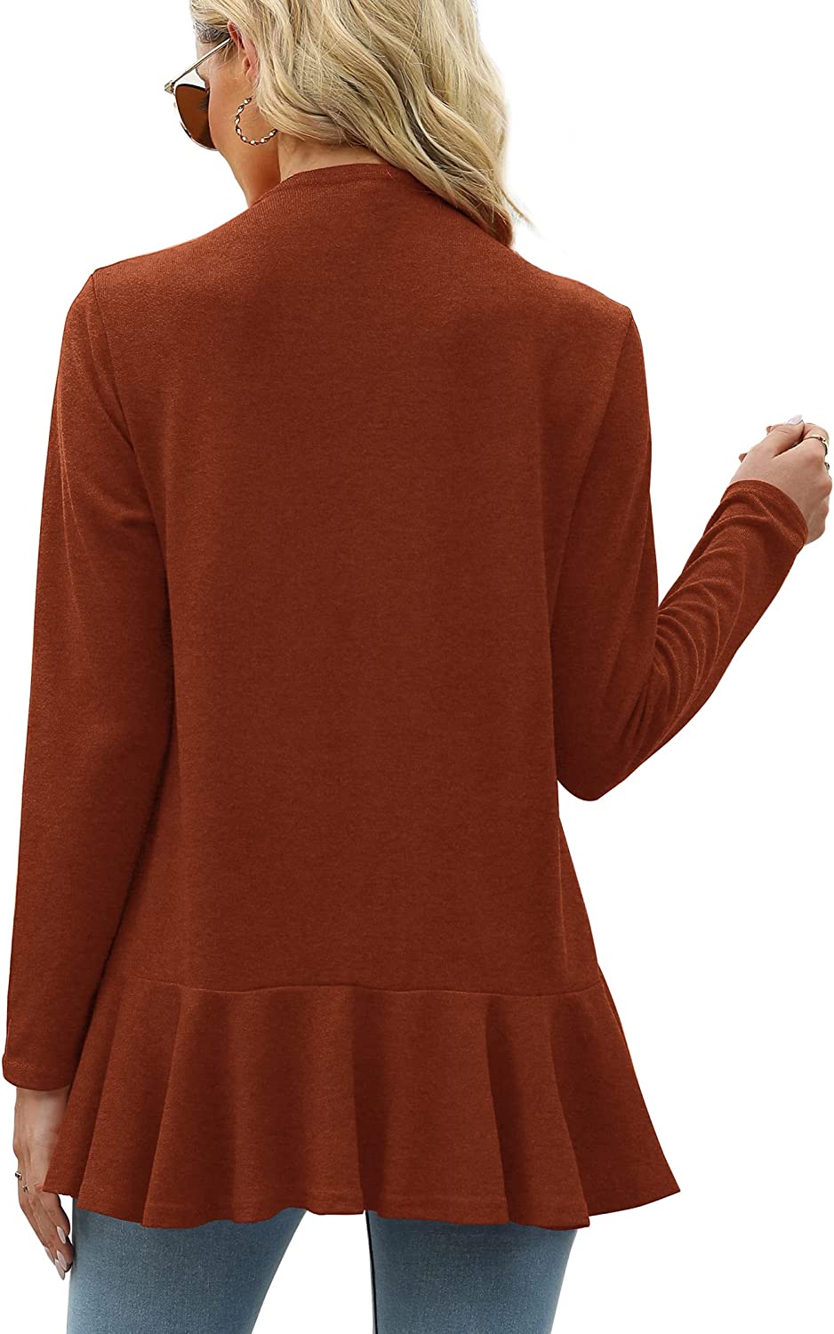 Geifa Cardigan for Women Lightweight Ruffle Drape Open Front Cardigans Sweaters Long Sleeve