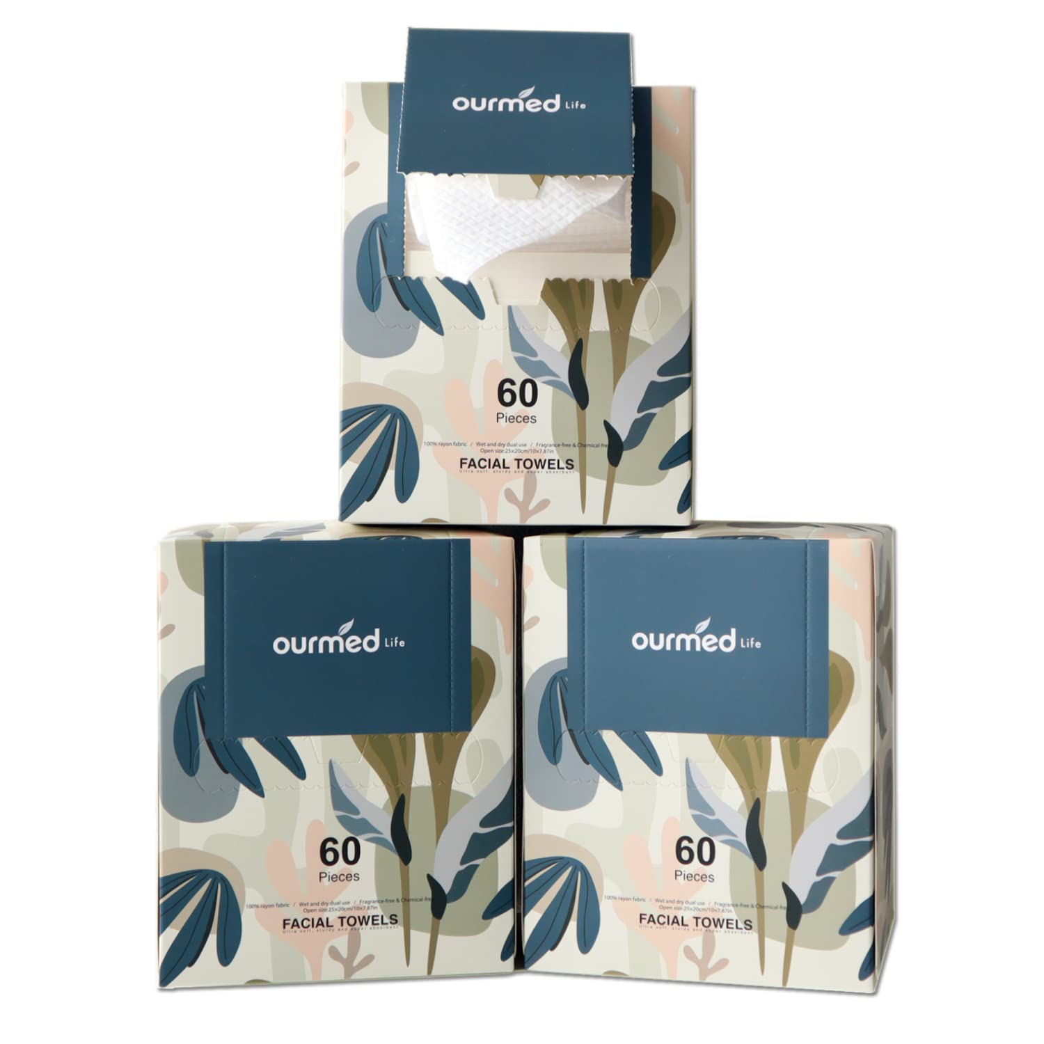 Ourmed Life Disposable Face Towel Facial Tissue | Lint-Free Biodegradable Clean Towels | Dry Makeup Remover Wipes | Super Soft & Thick for Sensitive Skin | 10-Inch X 12-Inch Large Size | 50 Count