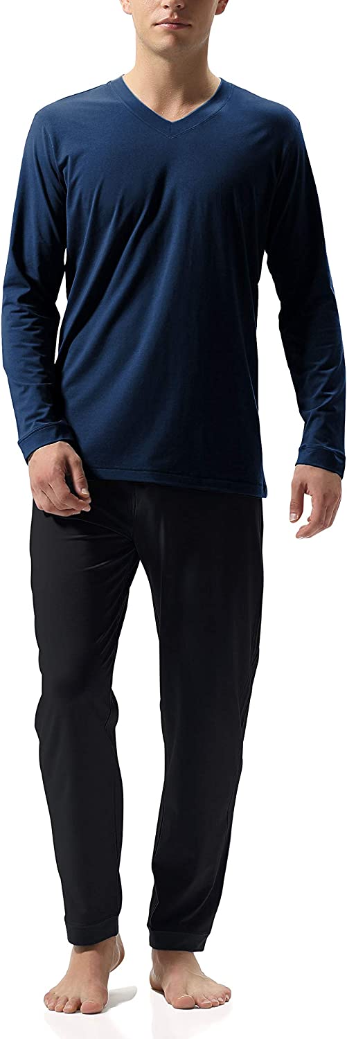 DAVID ARCHY Men's Cotton PJs Heather Striped Sleepwear Lounge Wear Top & Bottom Pajama Set