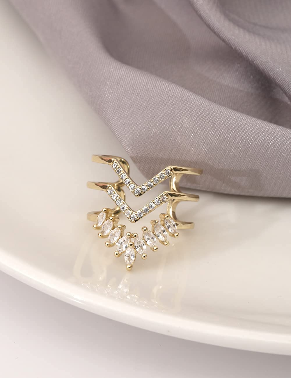 WeSparking Gold Rings for Women 14k Gold Plated Silver Dainty Adjustable Rings Evil Eye Snake Chevron Hug Knuckle Rings Band Simple Fake Diamond Finger Ring