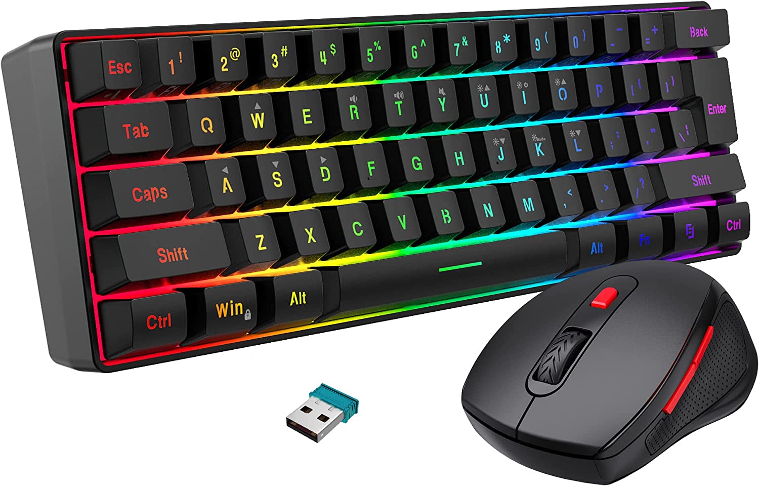 Snpurdiri 2.4G Wireless Gaming Keyboard and Mouse Combo, Include Mini 60% Merchanical Feel Keyboard, Ergonomic Design Wireless Mouse