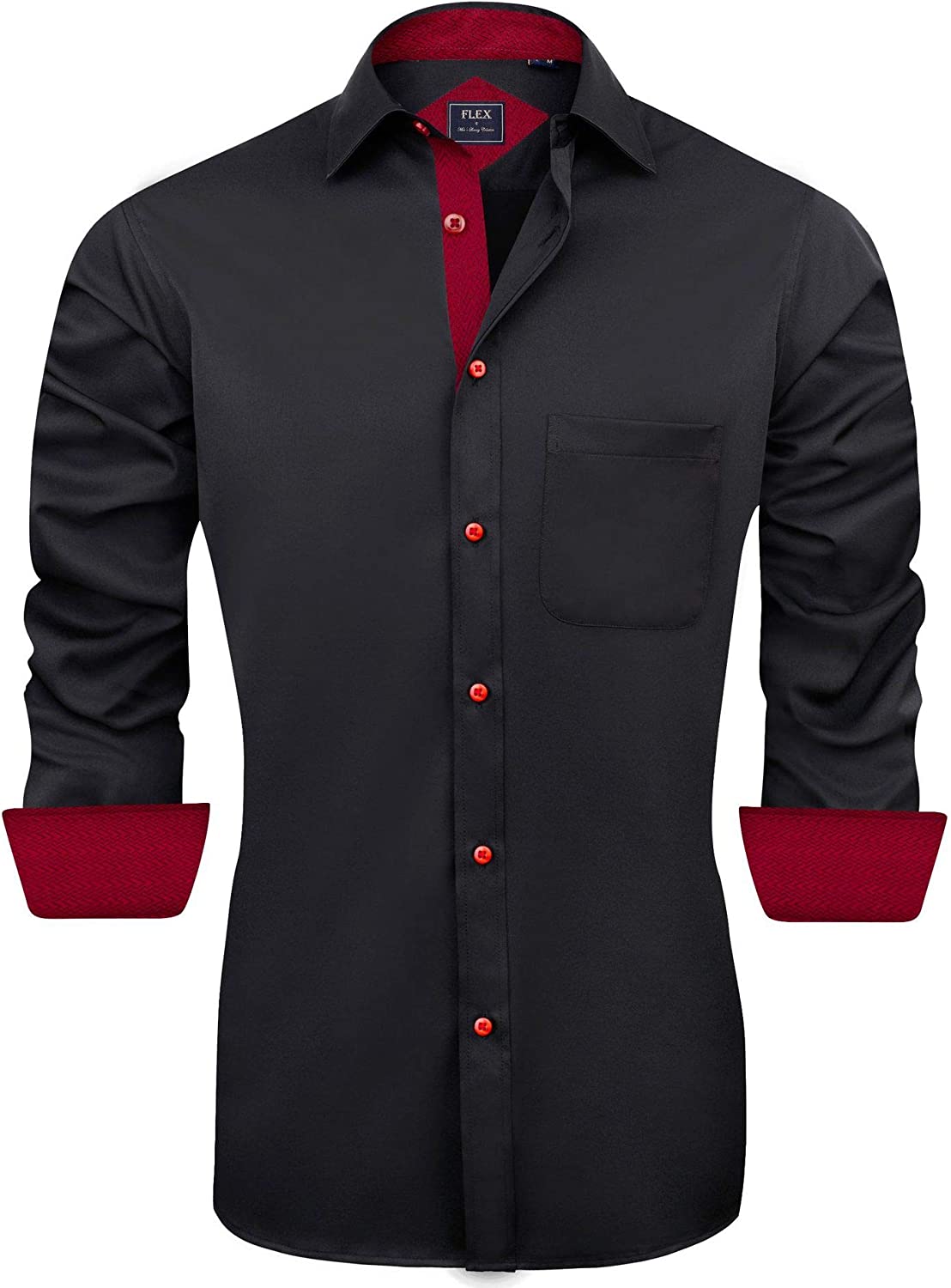 J.VER Men's Casual Long Sleeve Stretch Dress Shirt Wrinkle-Free Regular Fit Button Down Shirts