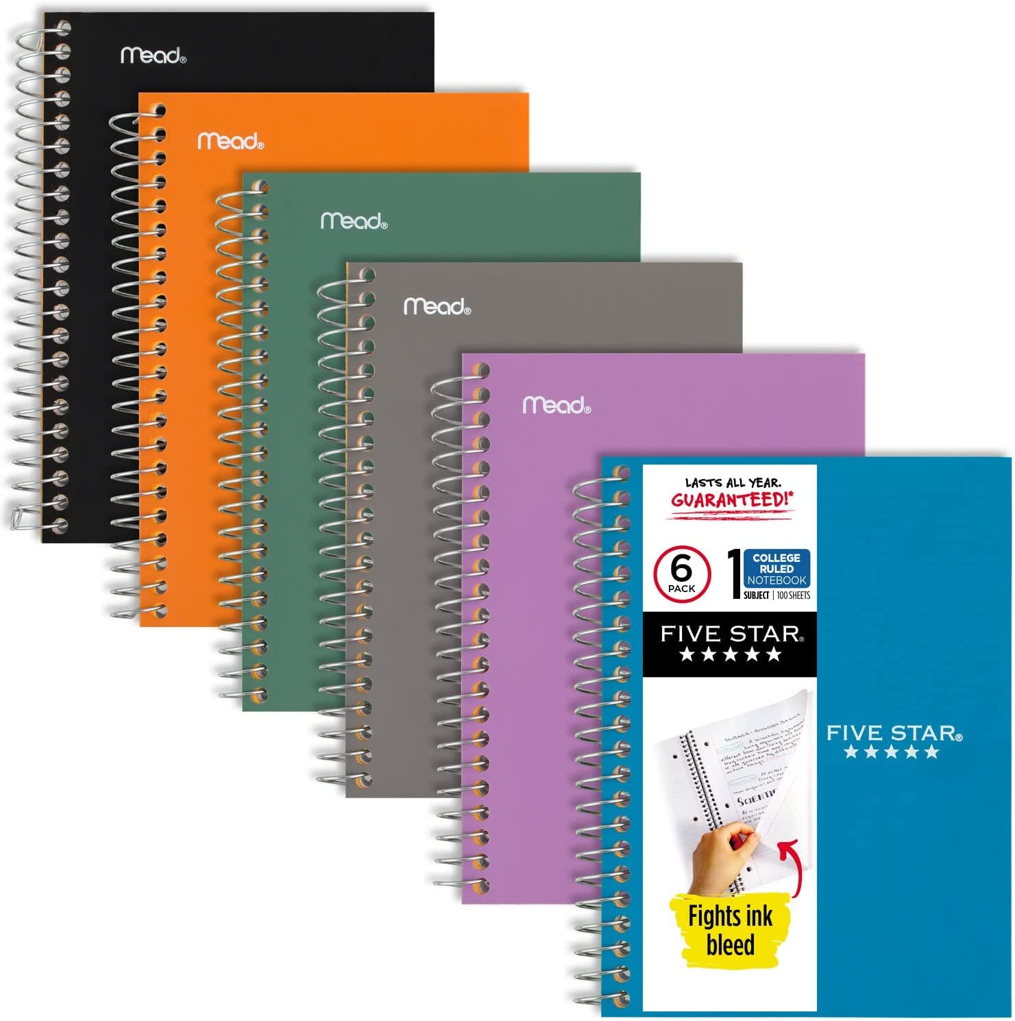 Five Star Personal Spiral Notebooks, 6 Pack, 1-Subject, College Ruled Paper, 7" x 4-3/8", Small Size, 100 Sheets, Assorted Colors (38028)