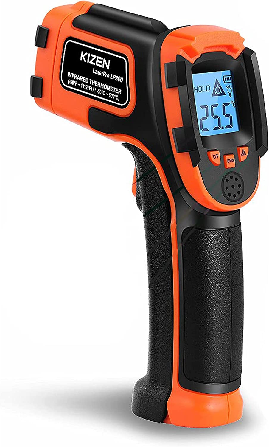 KIZEN Infrared Thermometer Gun (LaserPro LP300) - Handheld Heat Temperature Gun for Cooking, Pizza Oven, Grill & Engine - Laser Surface Temp Reader -58F to 1112F - NOT for Humans