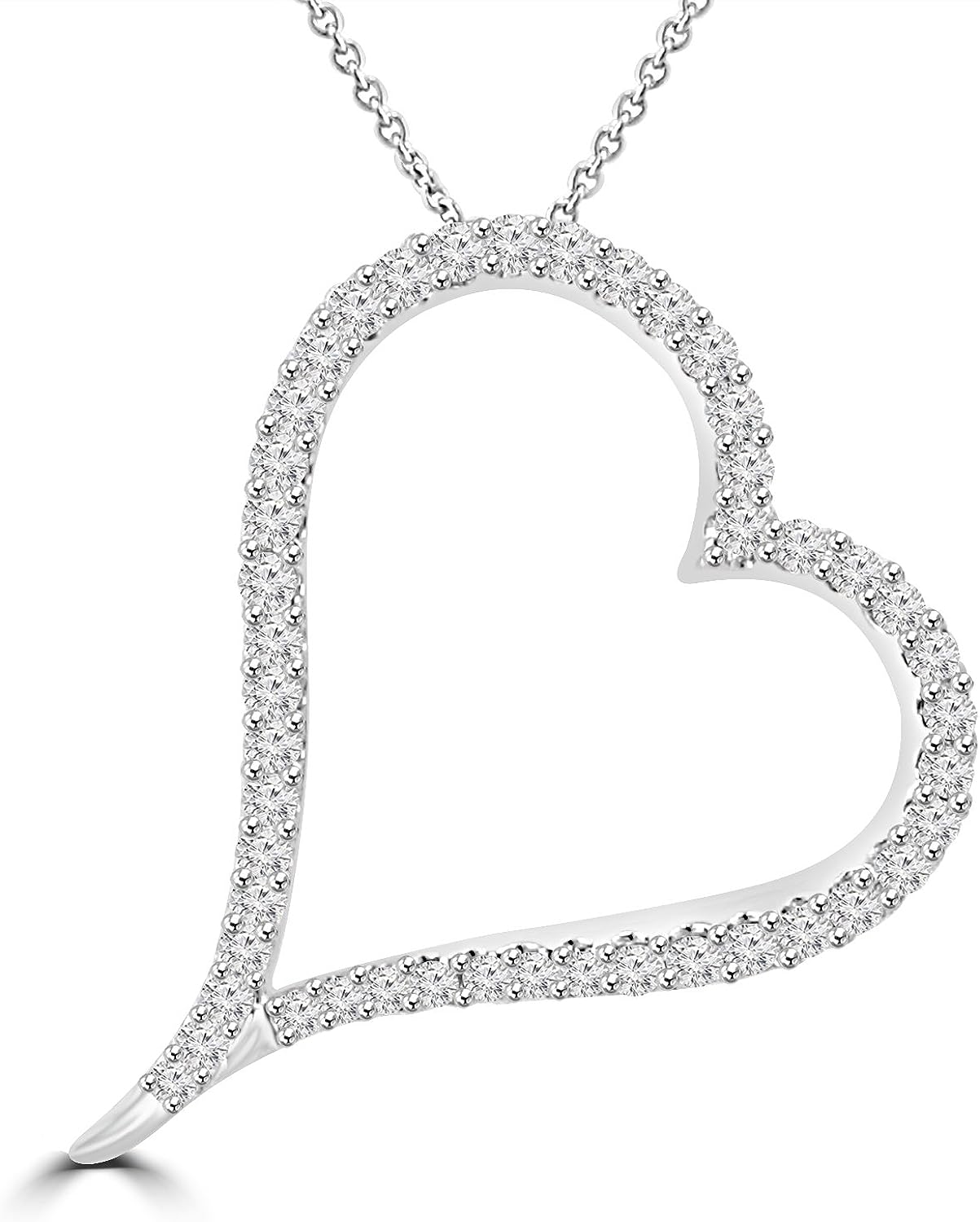 Madina Jewelry 1.39 ct Round Cut Diamond Heart Shape Pendant Necklace (G Color SI-1 Clarity) in 14 kt White Gold