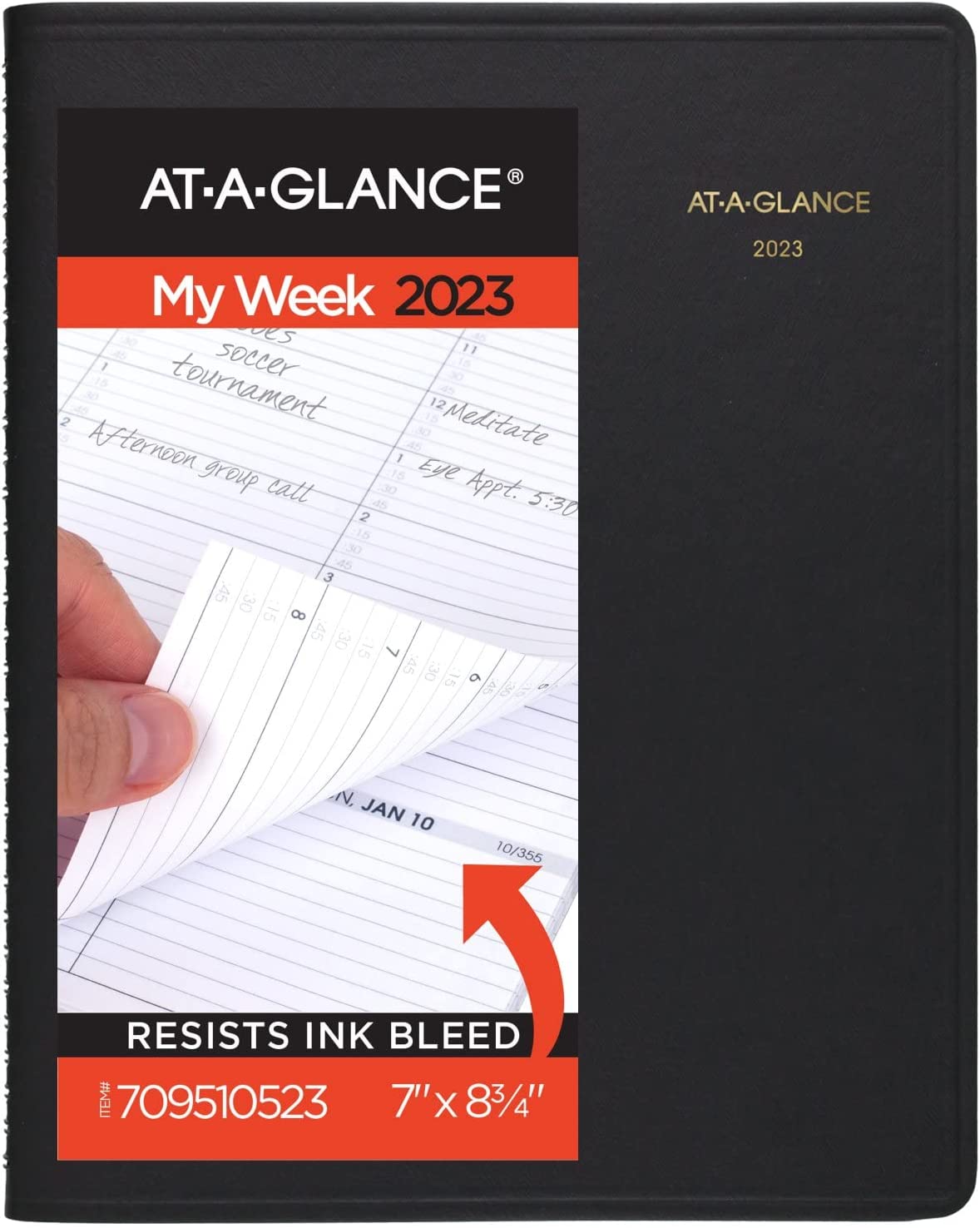 AT-A-GLANCE 2023 Weekly Planner, Quarter-Hourly Appointment Book, 7" x 8-3/4", Medium, Telephone/Address Pages, Black (7095105)